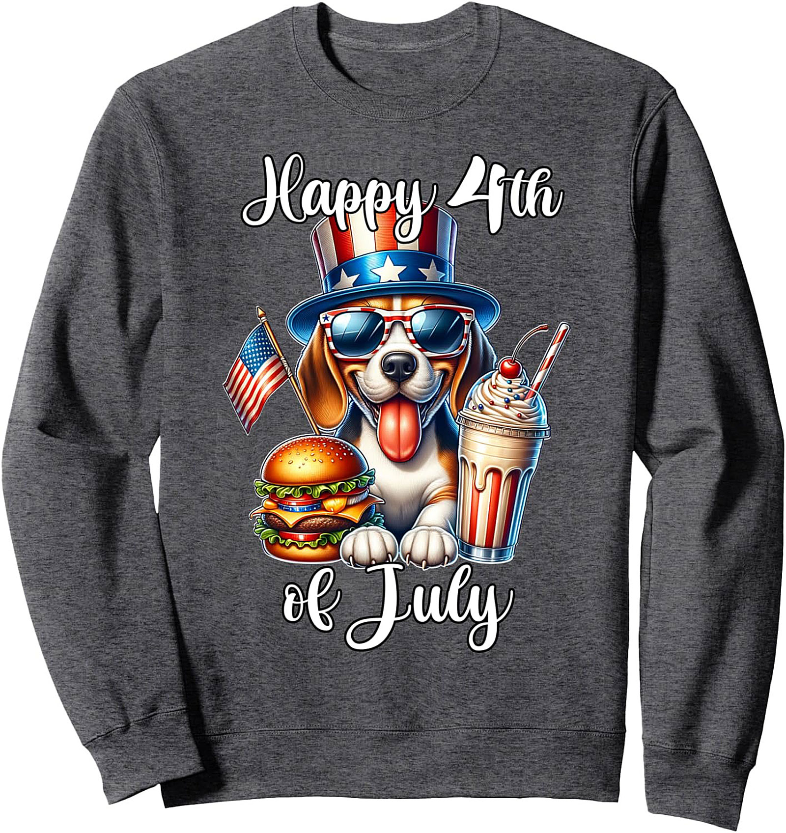 Happy 4th of July Dog Sweatshirt | Patriotic Beagle Crewneck Pullover