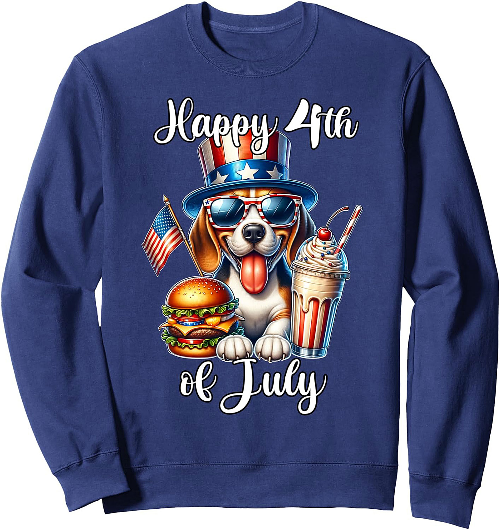 Happy 4th of July Dog Sweatshirt | Patriotic Beagle Crewneck Pullover