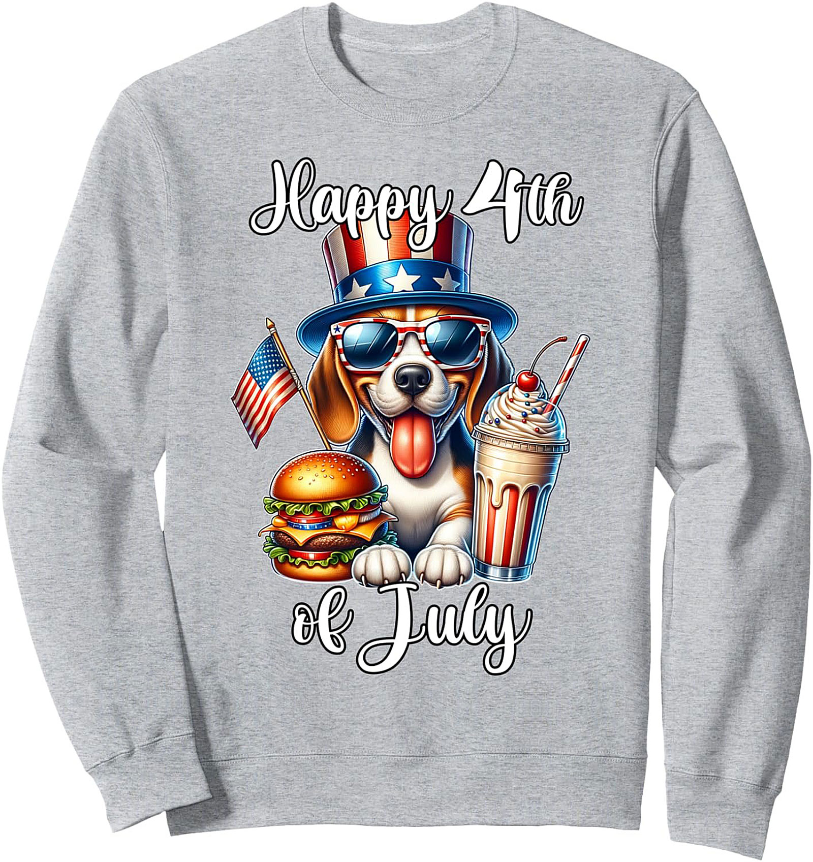 Happy 4th of July Dog Sweatshirt | Patriotic Beagle Crewneck Pullover