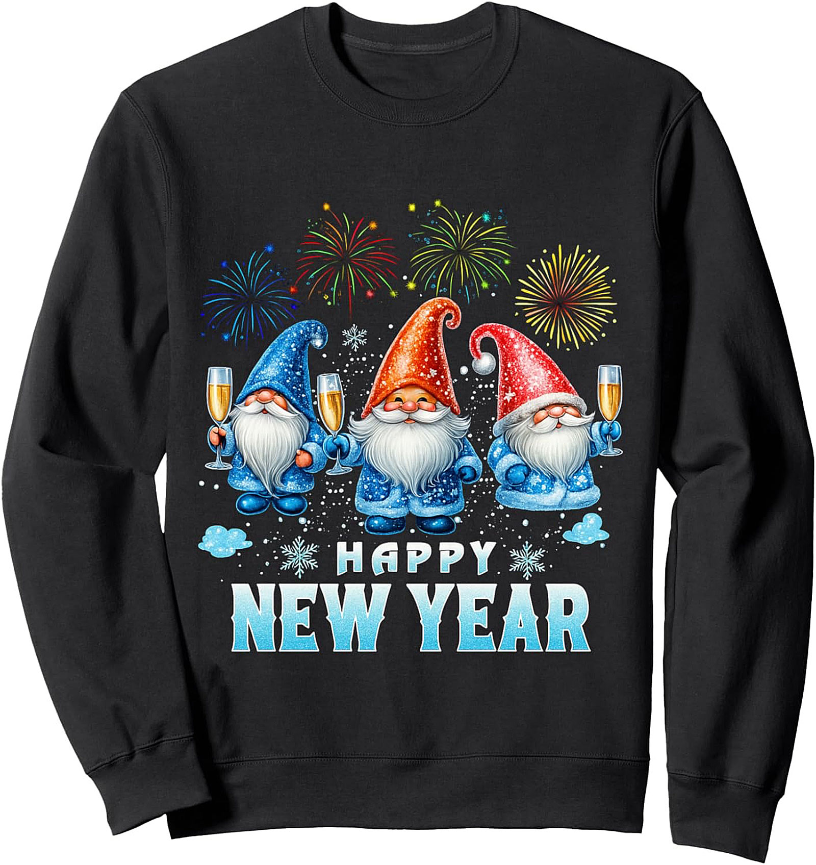 Festive New Year Gnomes Graphic Sweatshirt Cozy Crewneck