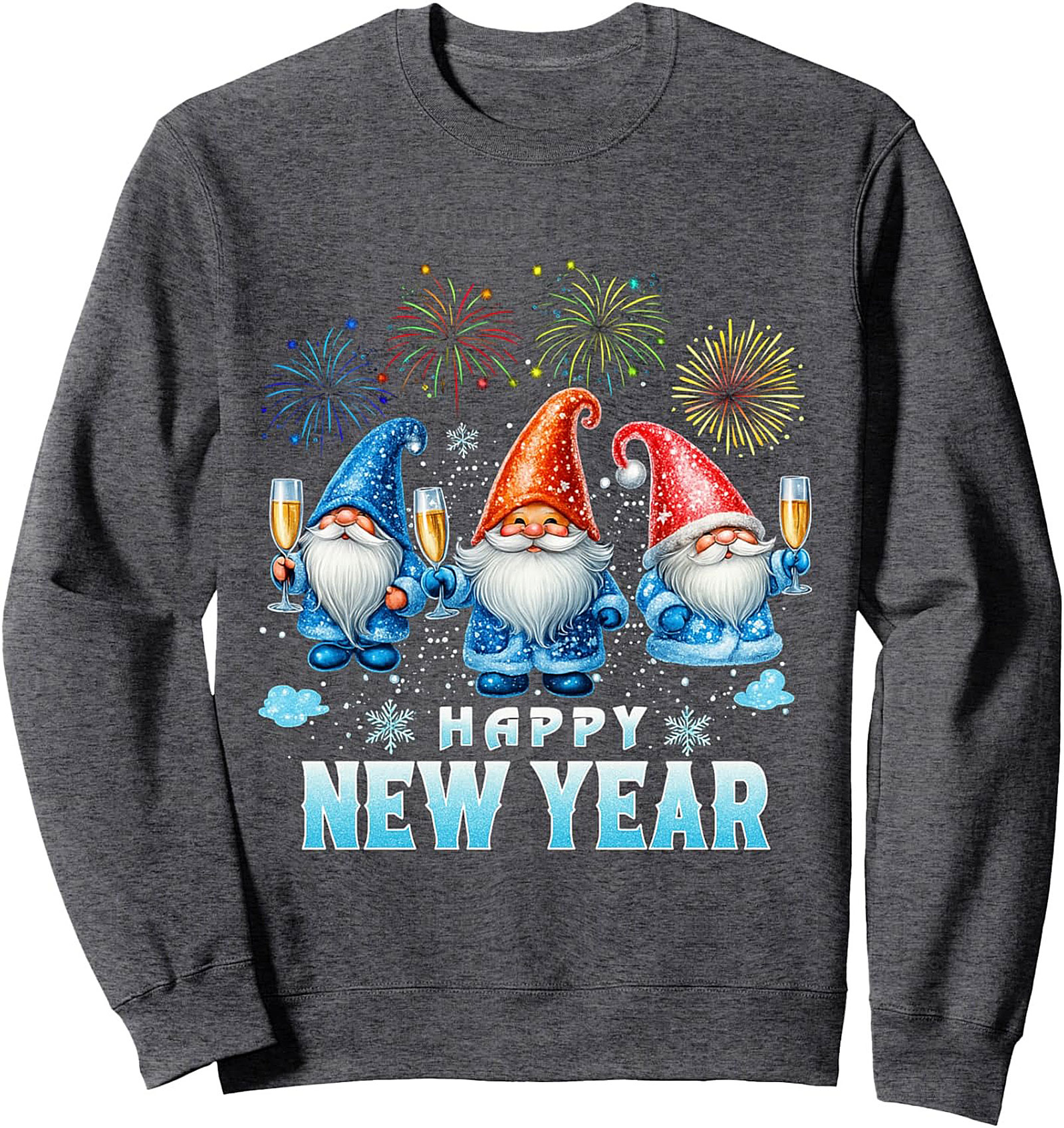 Festive New Year Gnomes Graphic Sweatshirt Cozy Crewneck
