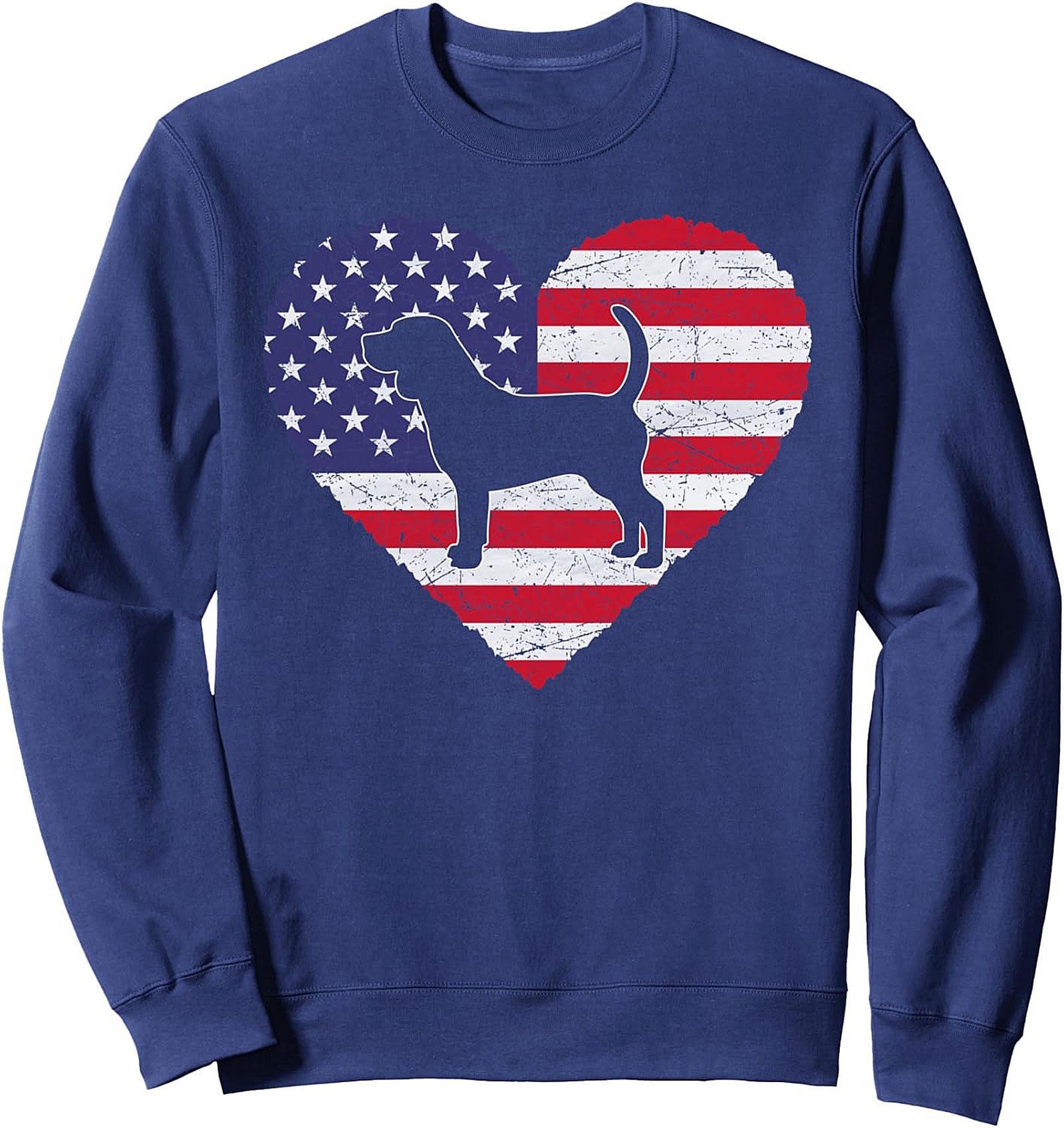 Patriotic Beagle Crewneck Sweatshirt | American Flag Heart Dog Lover Pullover