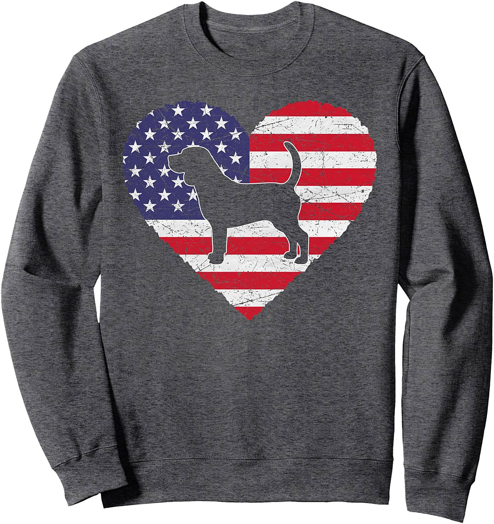 Patriotic Beagle Crewneck Sweatshirt | American Flag Heart Dog Lover Pullover