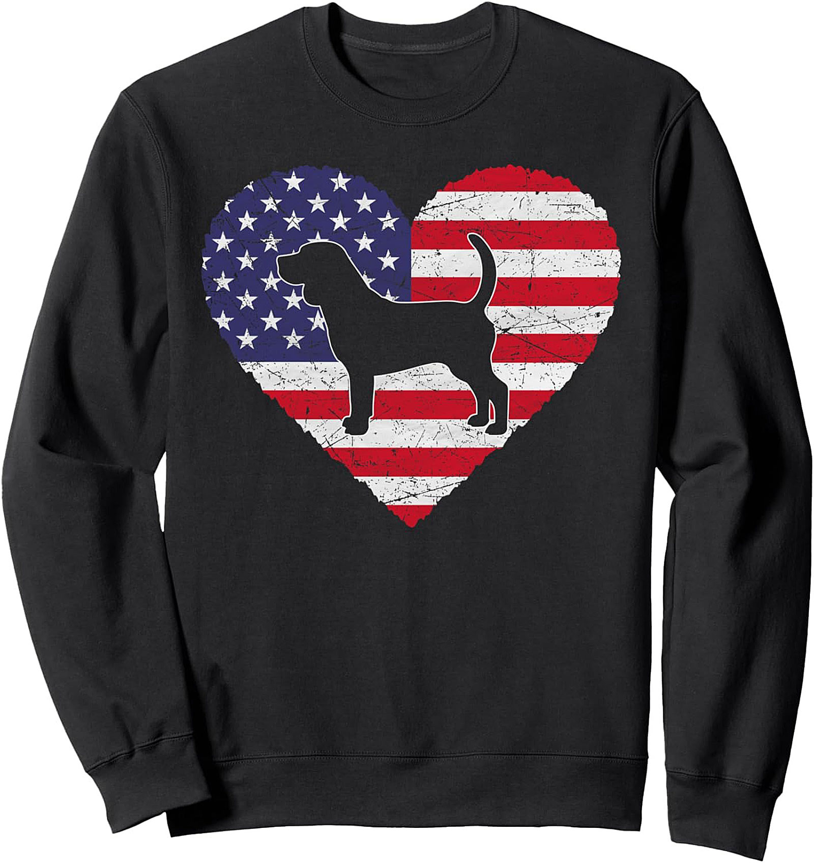 Patriotic Beagle Crewneck Sweatshirt | American Flag Heart Dog Lover Pullover