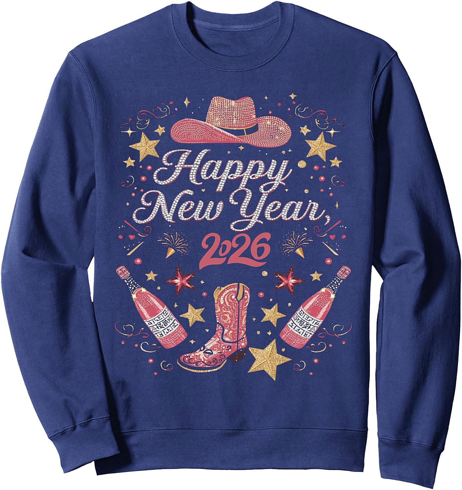  Rhinestone Cowgirl Western New Year Crewneck Sweatshirt