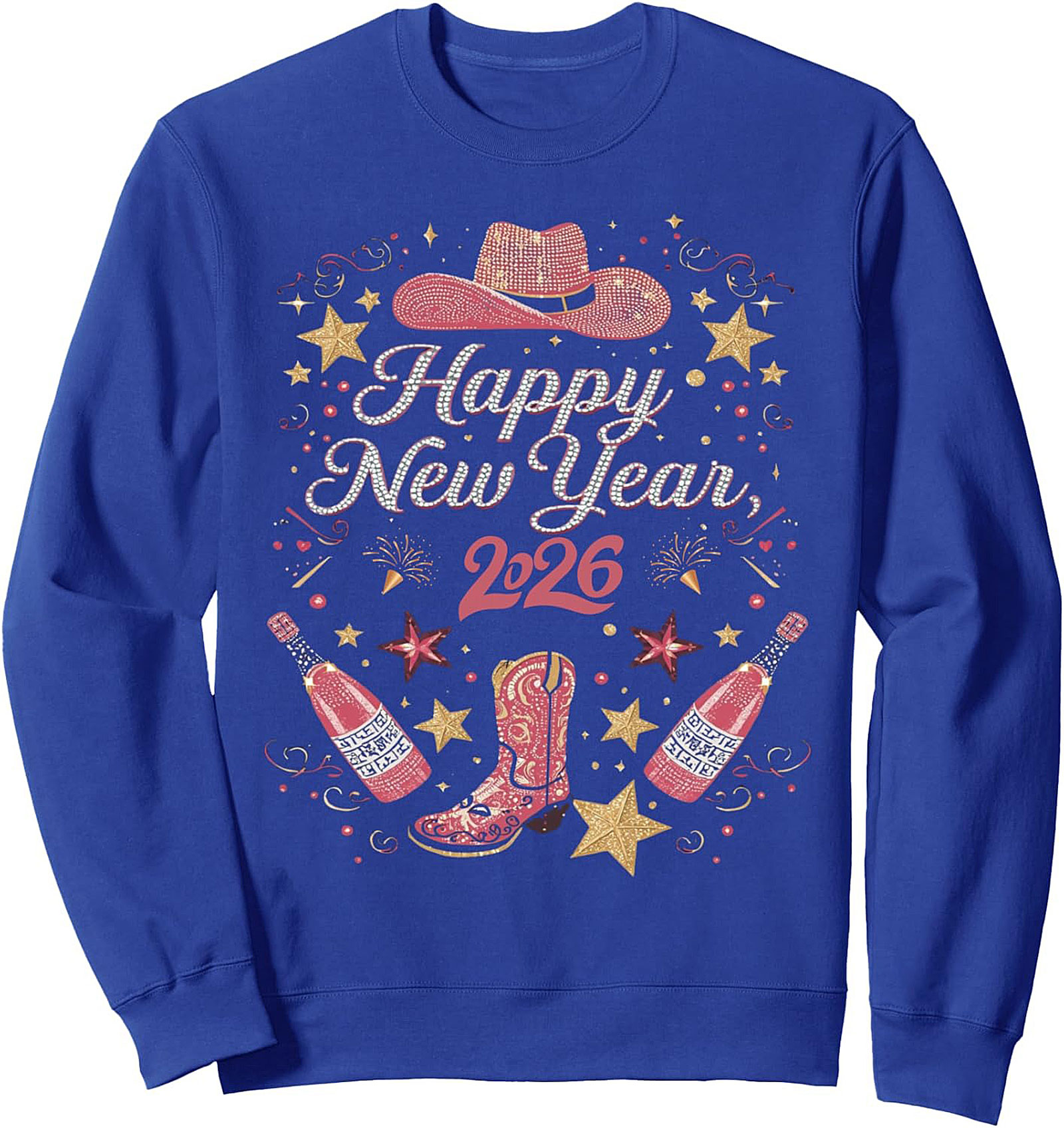  Rhinestone Cowgirl Western New Year Crewneck Sweatshirt