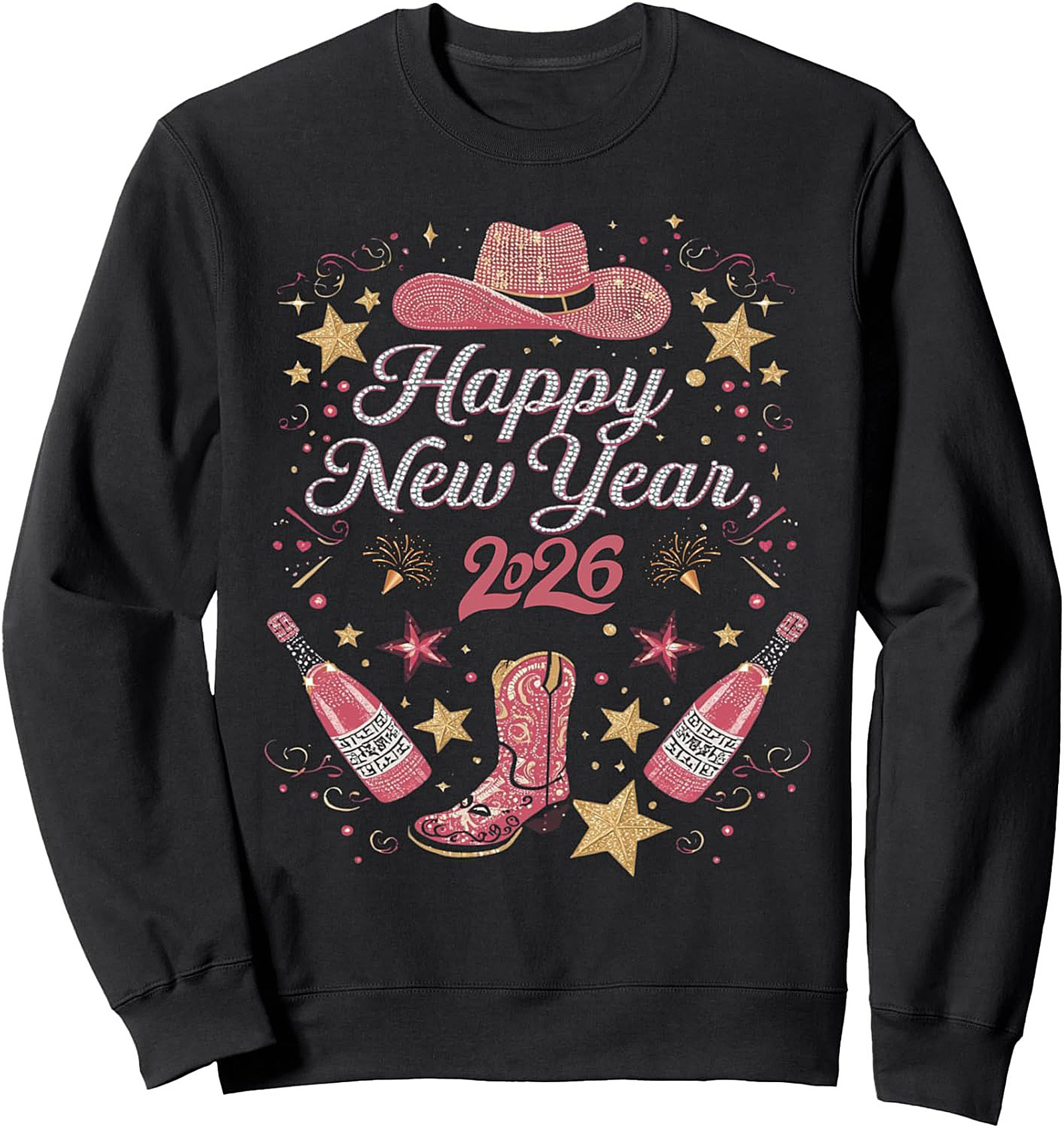  Rhinestone Cowgirl Western New Year Crewneck Sweatshirt