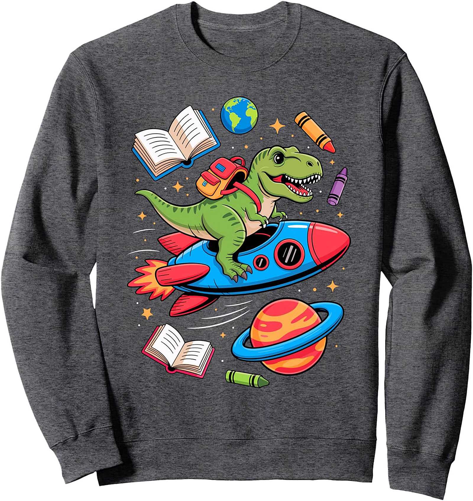 T-Rex Riding Rocket Dinosaur Back to School Graphic Sweatshirt