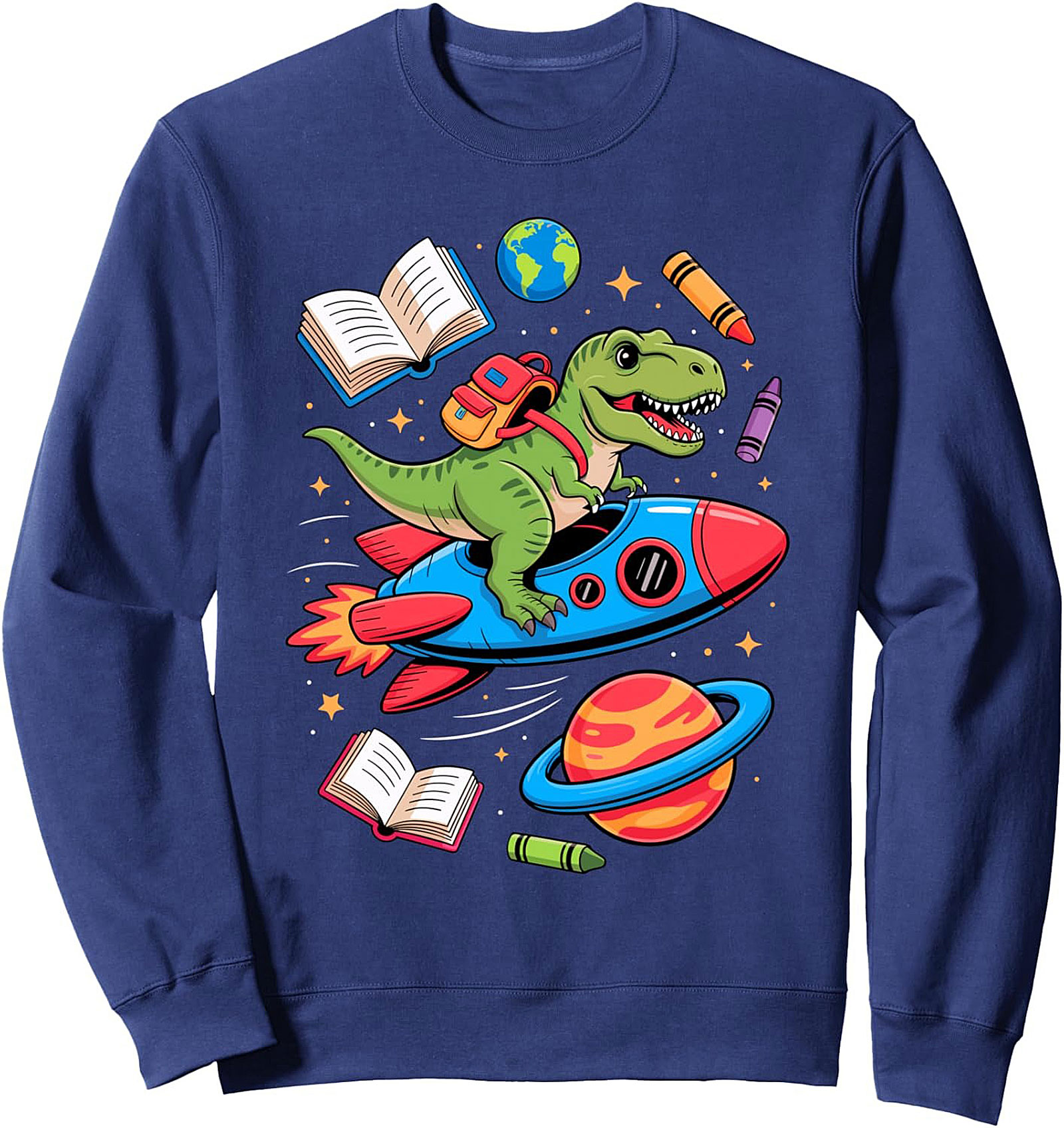 T-Rex Riding Rocket Dinosaur Back to School Graphic Sweatshirt