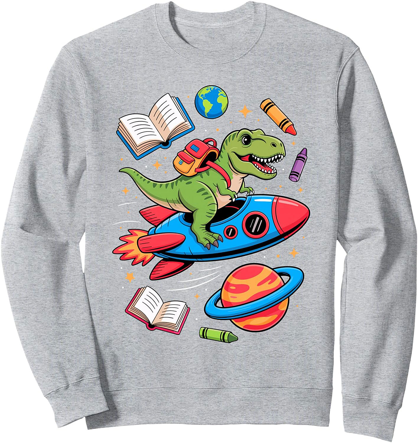 T-Rex Riding Rocket Dinosaur Back to School Graphic Sweatshirt