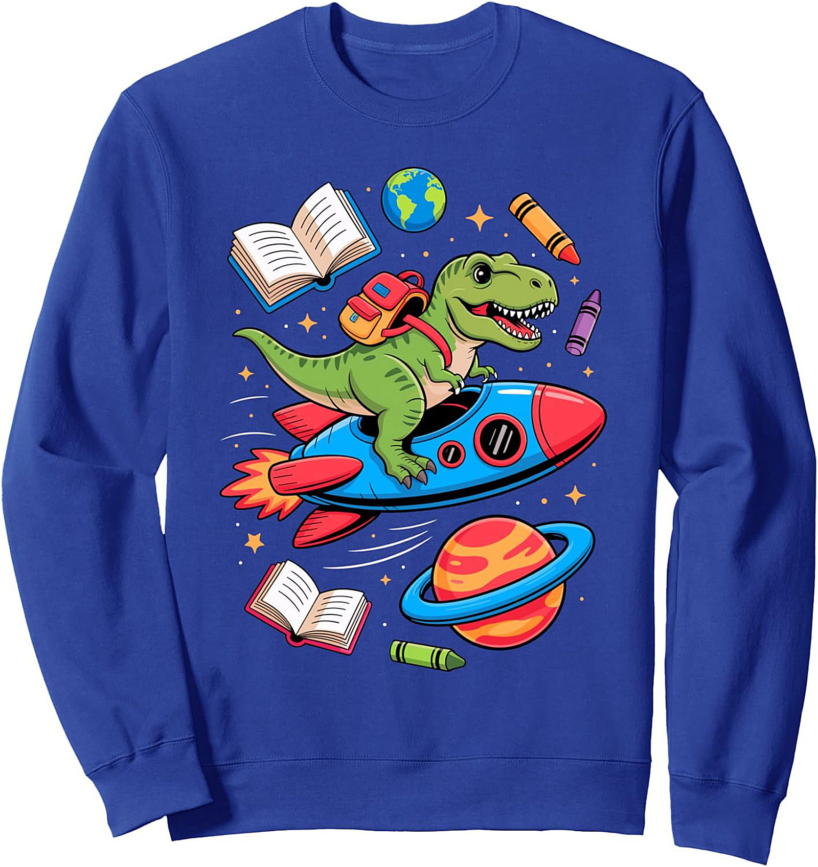 T-Rex Riding Rocket Dinosaur Back to School Graphic Sweatshirt