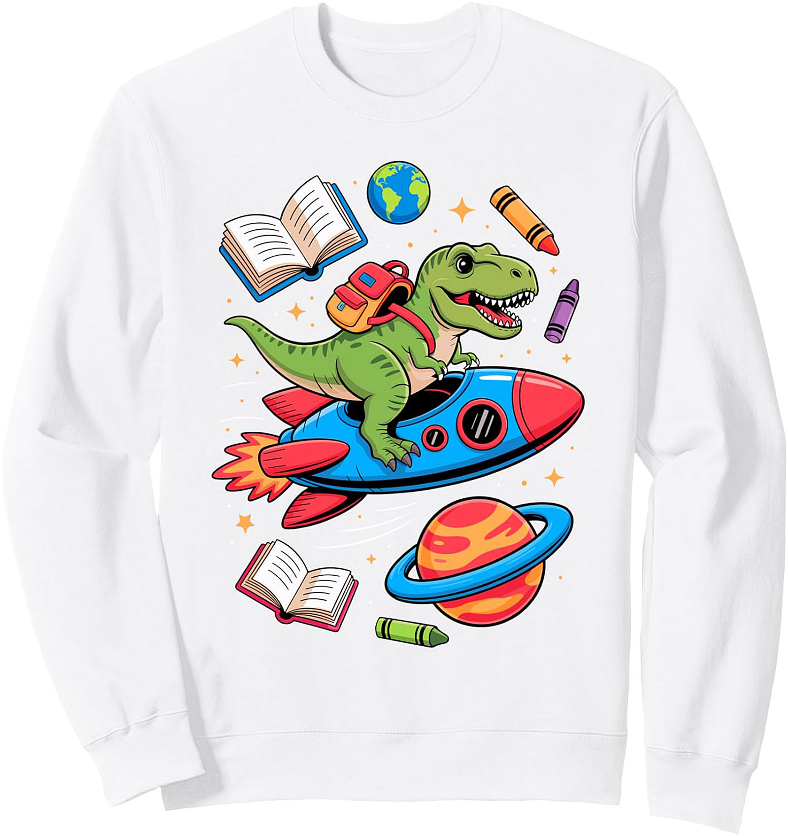 T-Rex Riding Rocket Dinosaur Back to School Graphic Sweatshirt