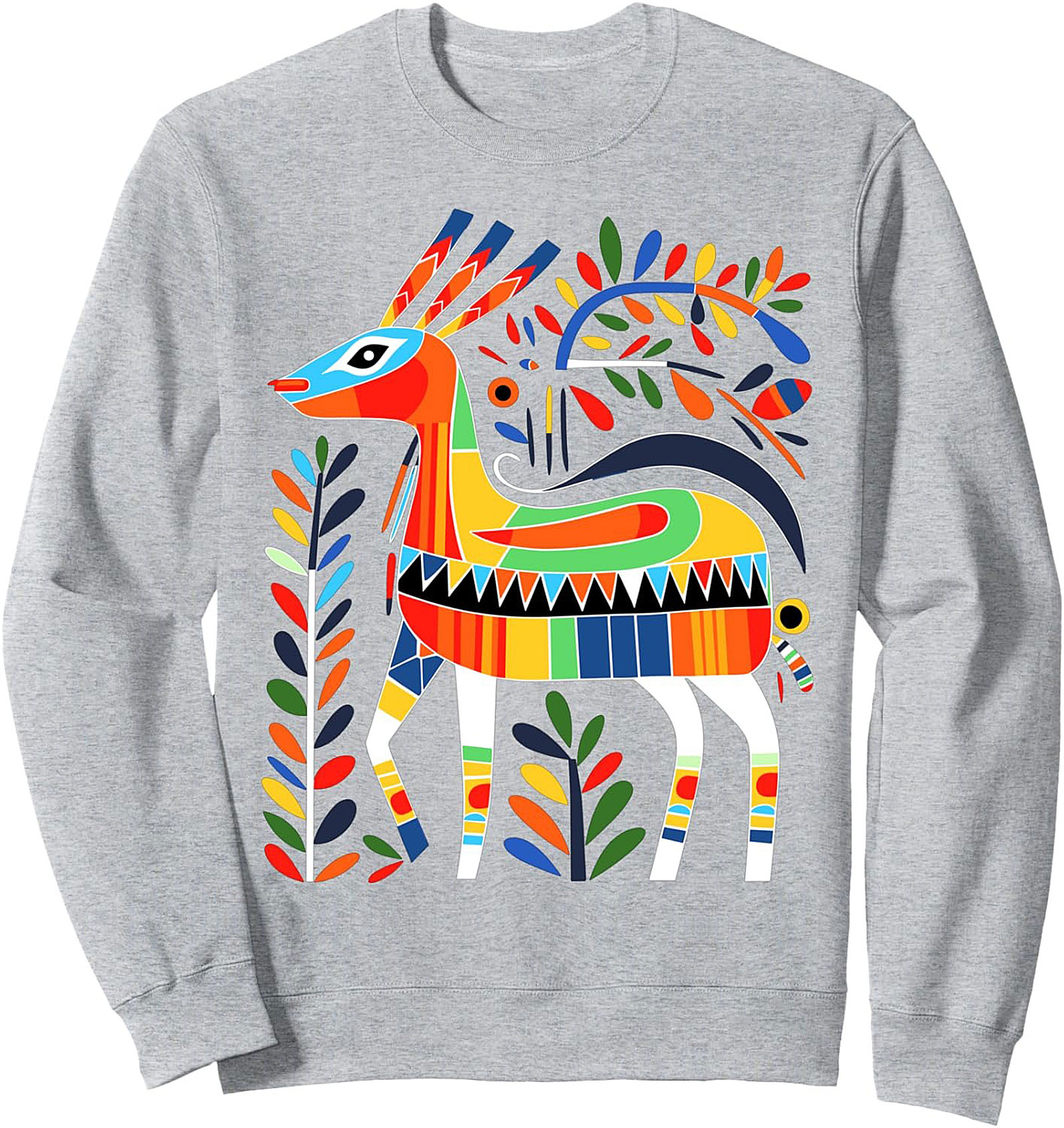  Vibrant Folk Art Deer Crewneck Sweatshirt Cozy Pullover