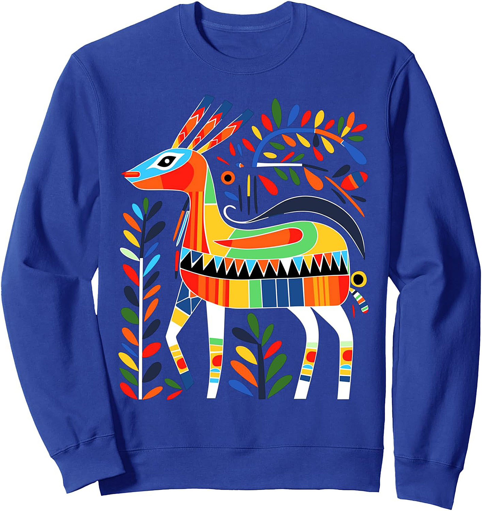  Vibrant Folk Art Deer Crewneck Sweatshirt Cozy Pullover