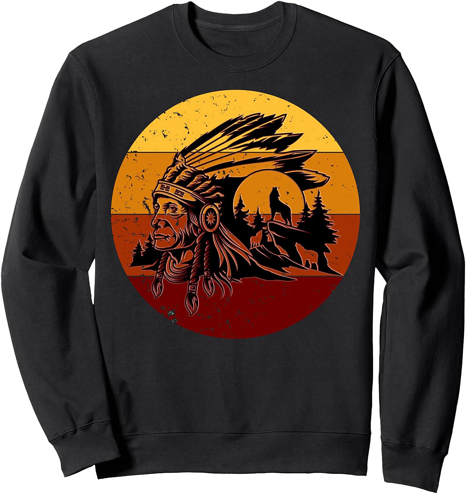Native American Chief Sweatshirt Wolf Spirit Crewneck