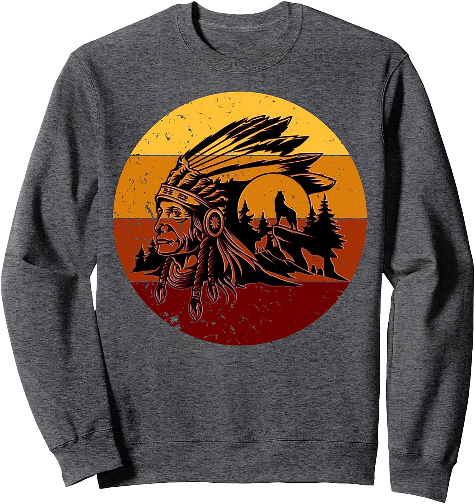 Native American Chief Sweatshirt Wolf Spirit Crewneck