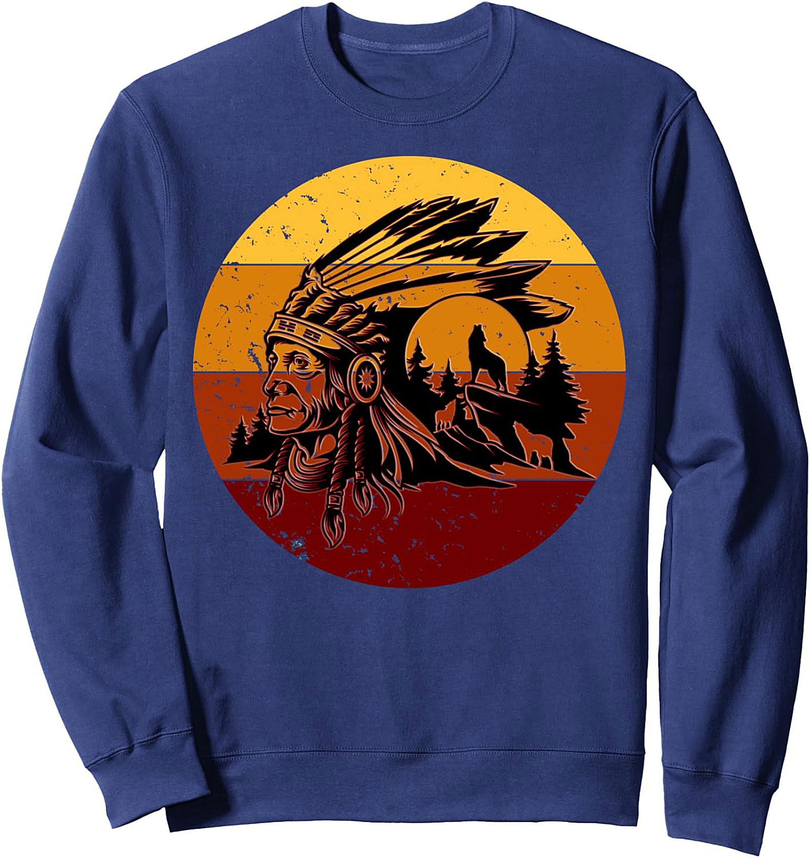 Native American Chief Sweatshirt Wolf Spirit Crewneck