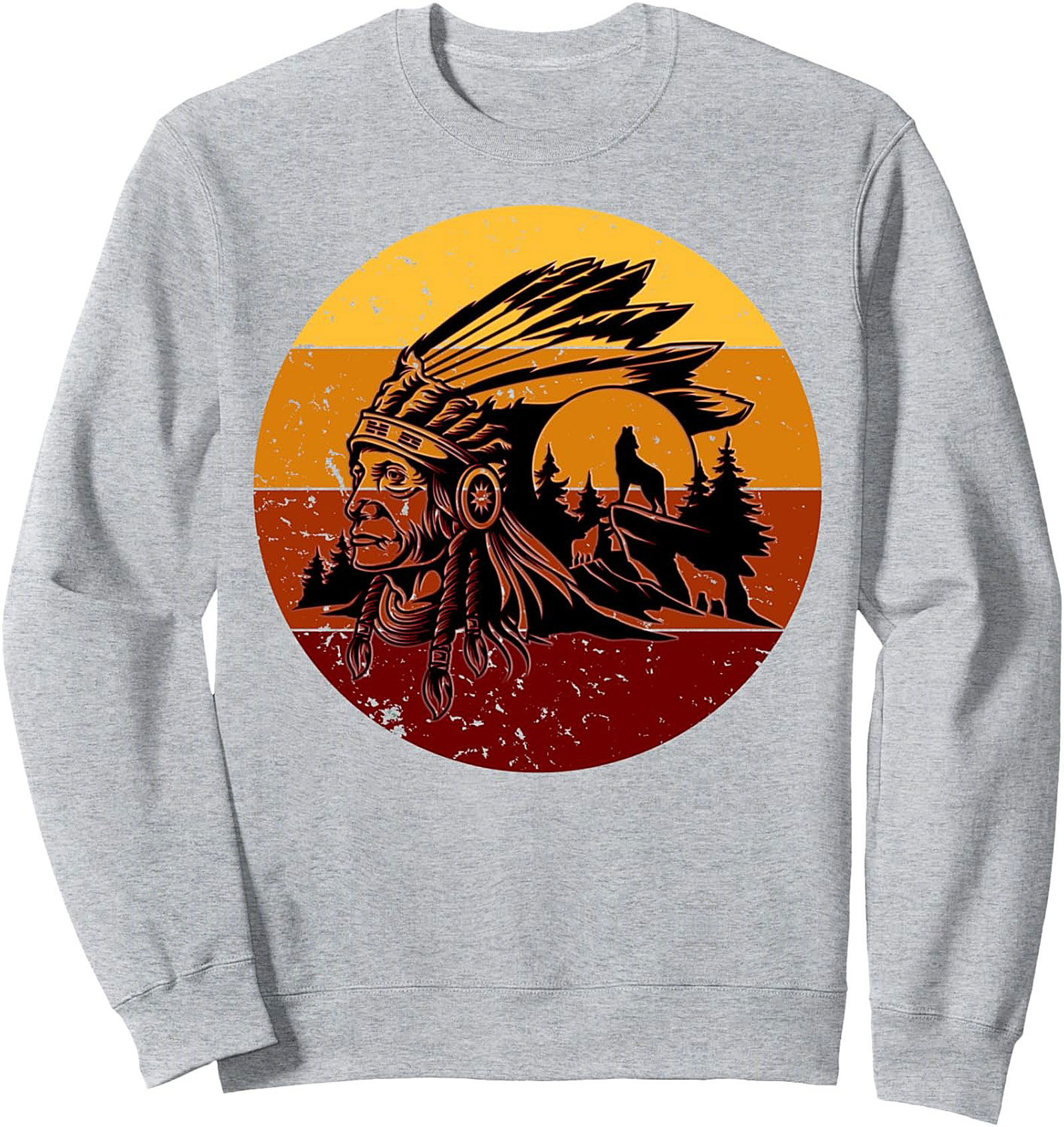 Native American Chief Sweatshirt Wolf Spirit Crewneck