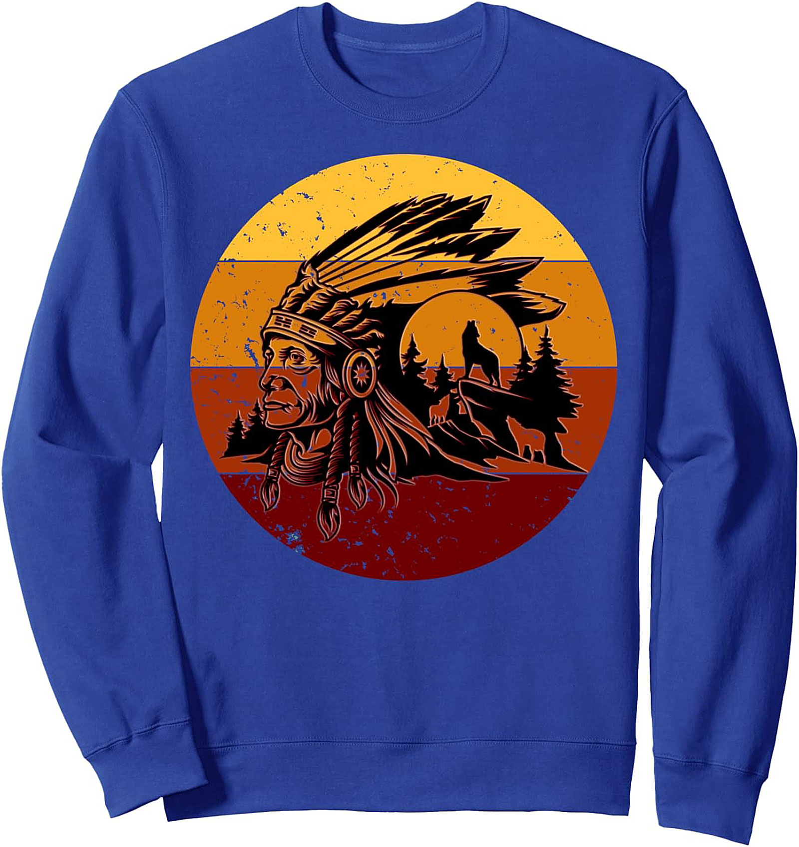 Native American Chief Sweatshirt Wolf Spirit Crewneck