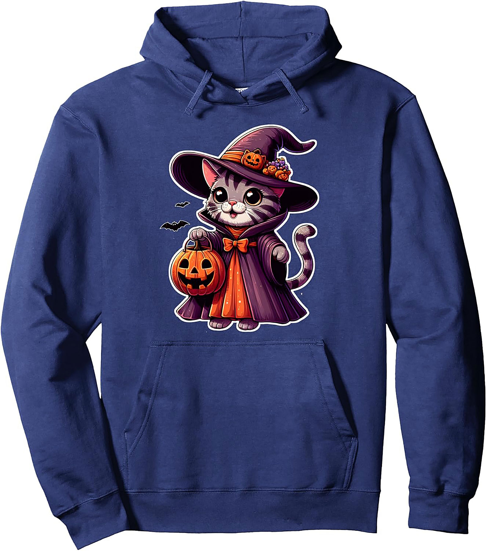Cute Witch Cat Pullover Hoodie | Kawaii Halloween Graphic