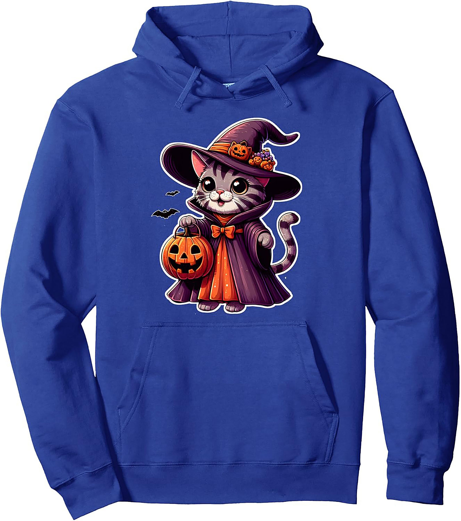 Cute Witch Cat Pullover Hoodie | Kawaii Halloween Graphic