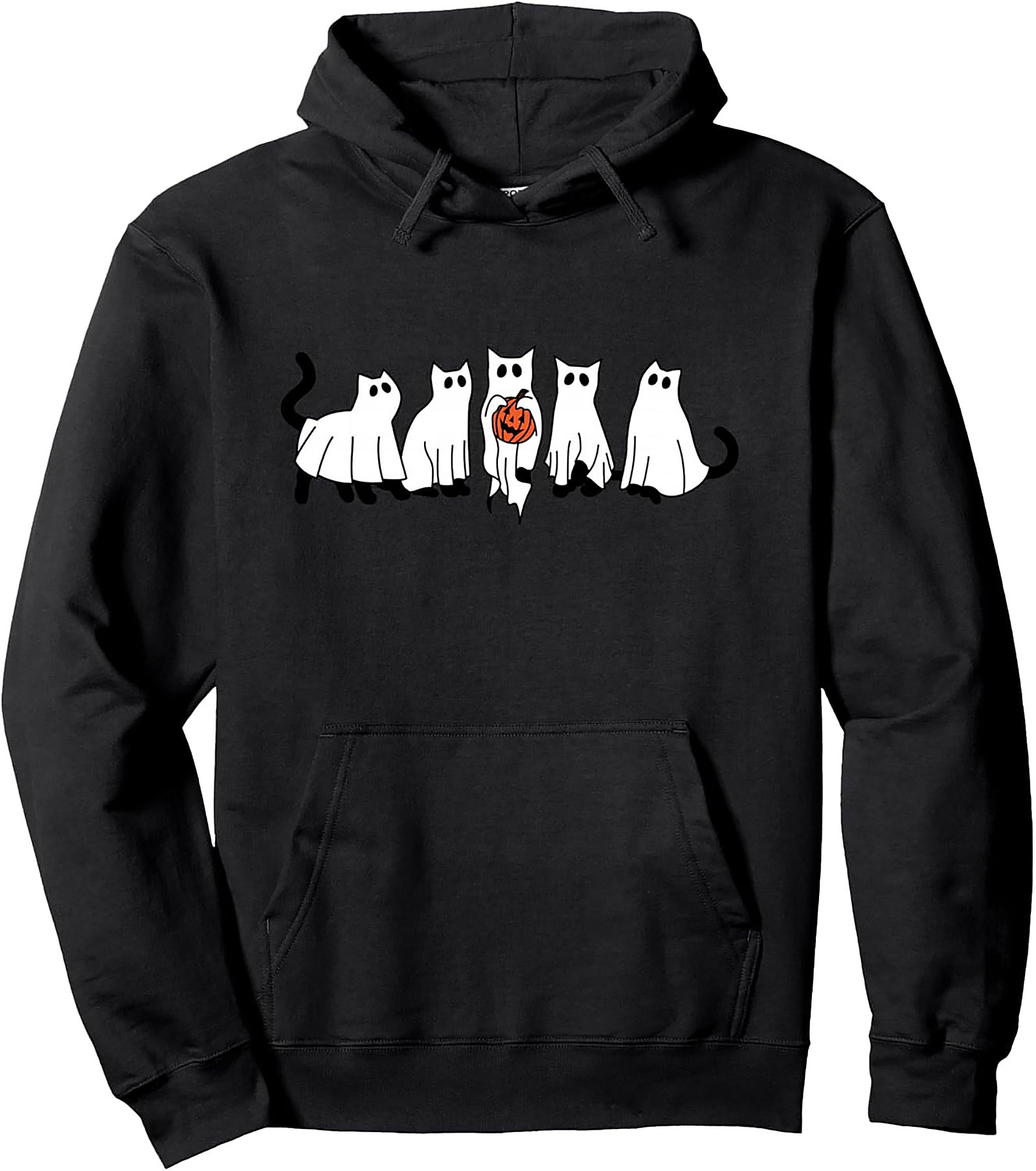 Ghost Cat Halloween Pullover Hoodie | Cute & Cozy Spooky Wear