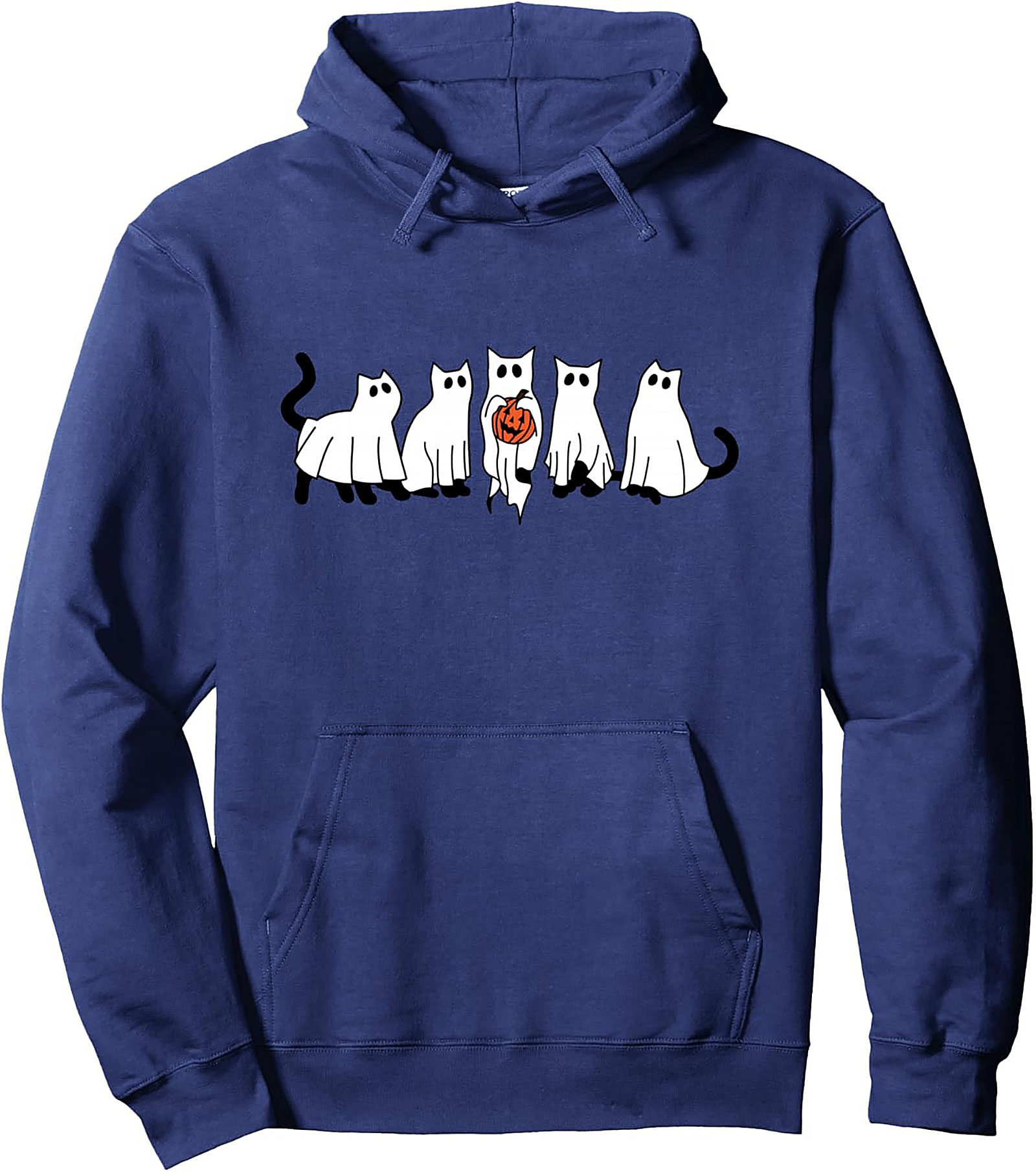 Ghost Cat Halloween Pullover Hoodie | Cute & Cozy Spooky Wear
