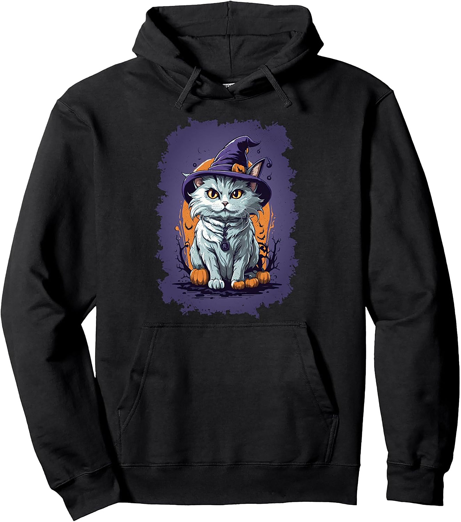 Cute Witch Cat Halloween Pullover Hoodie | Cozy & Spooky