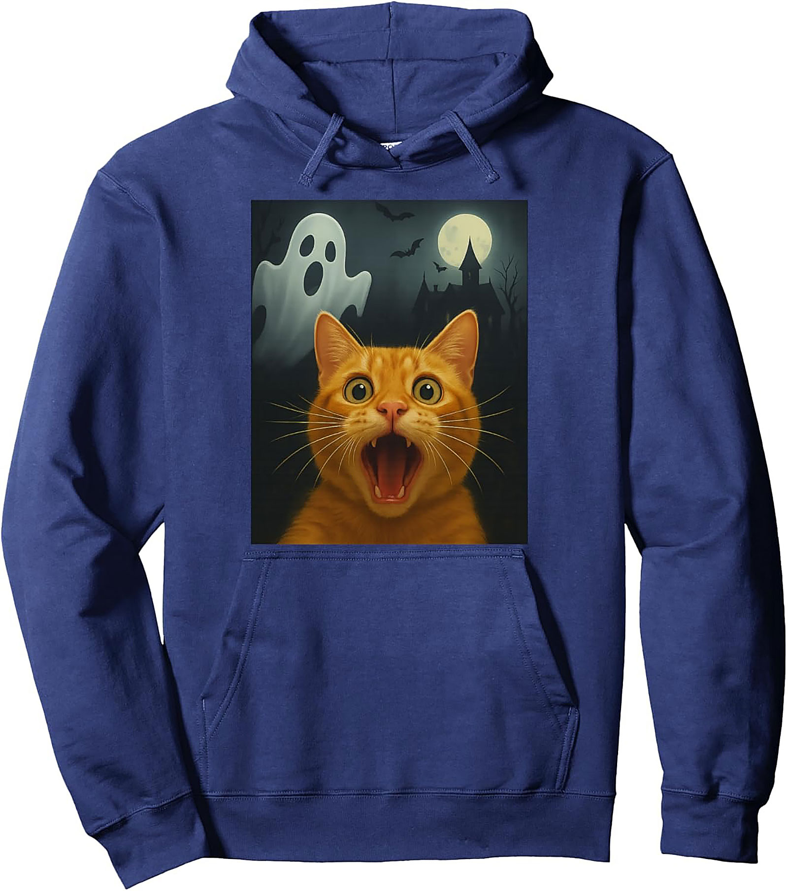 Scared Cat Halloween Pullover Hoodie | Funny Ghost Cat