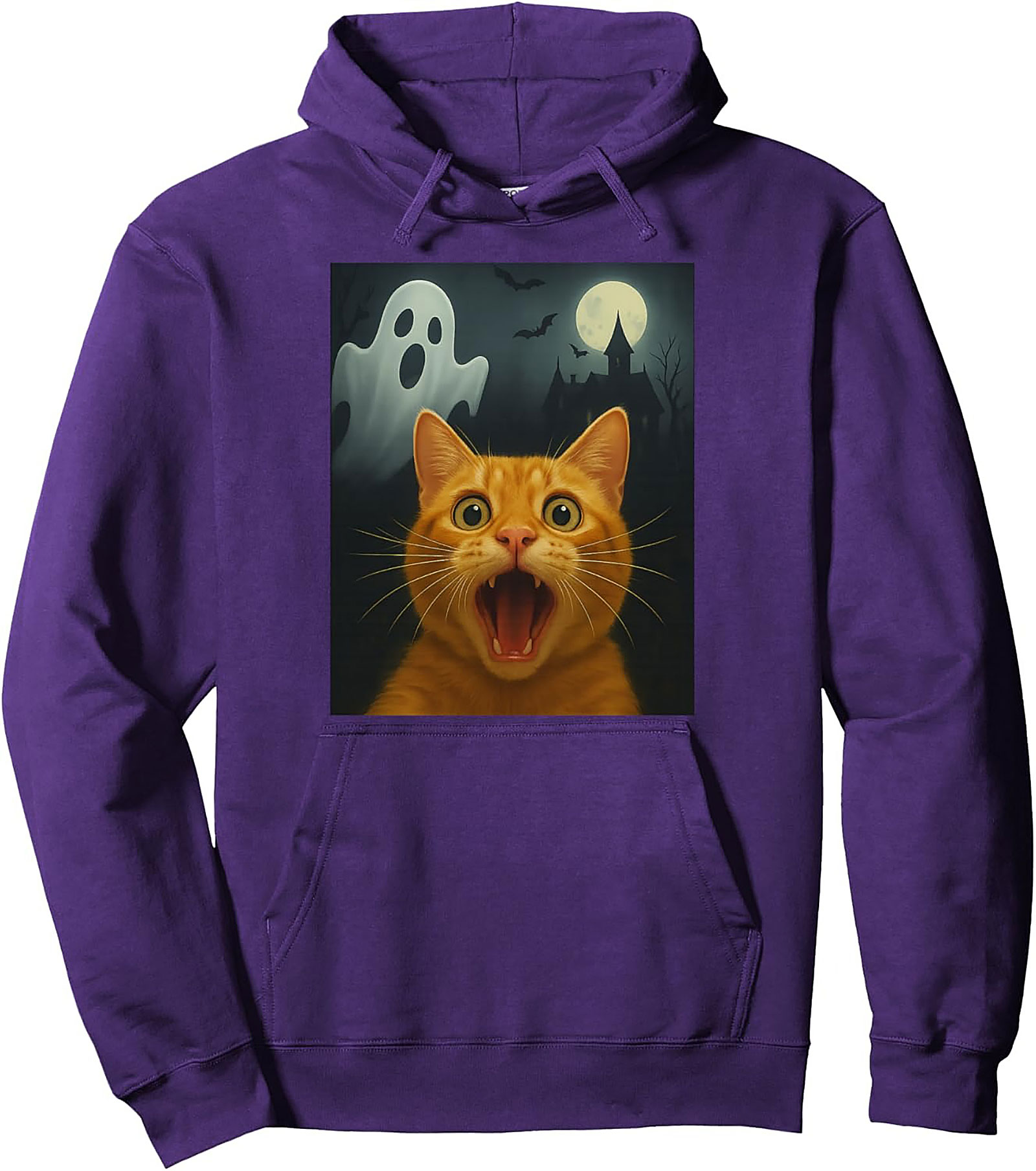 Scared Cat Halloween Pullover Hoodie | Funny Ghost Cat