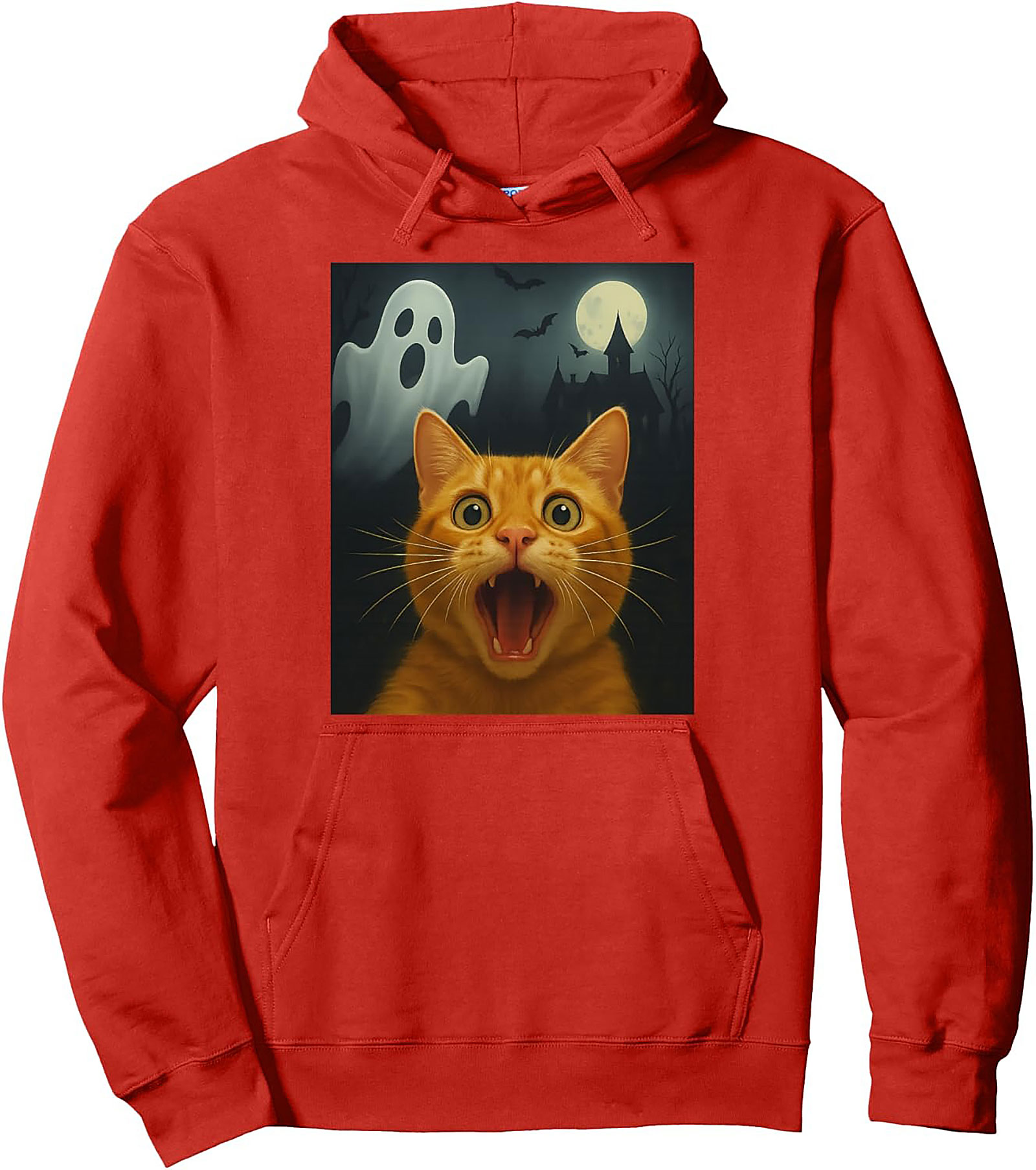 Scared Cat Halloween Pullover Hoodie | Funny Ghost Cat
