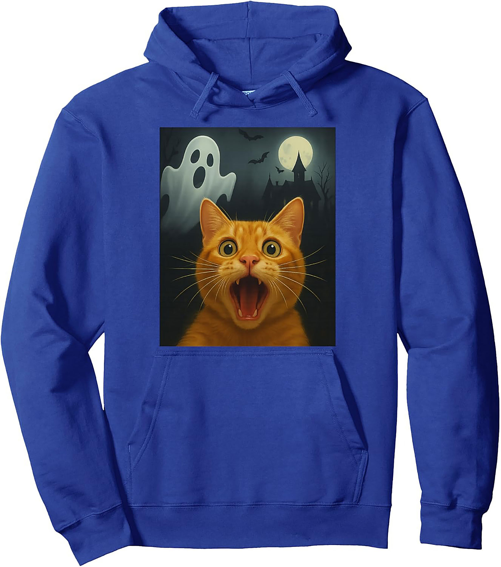 Scared Cat Halloween Pullover Hoodie | Funny Ghost Cat