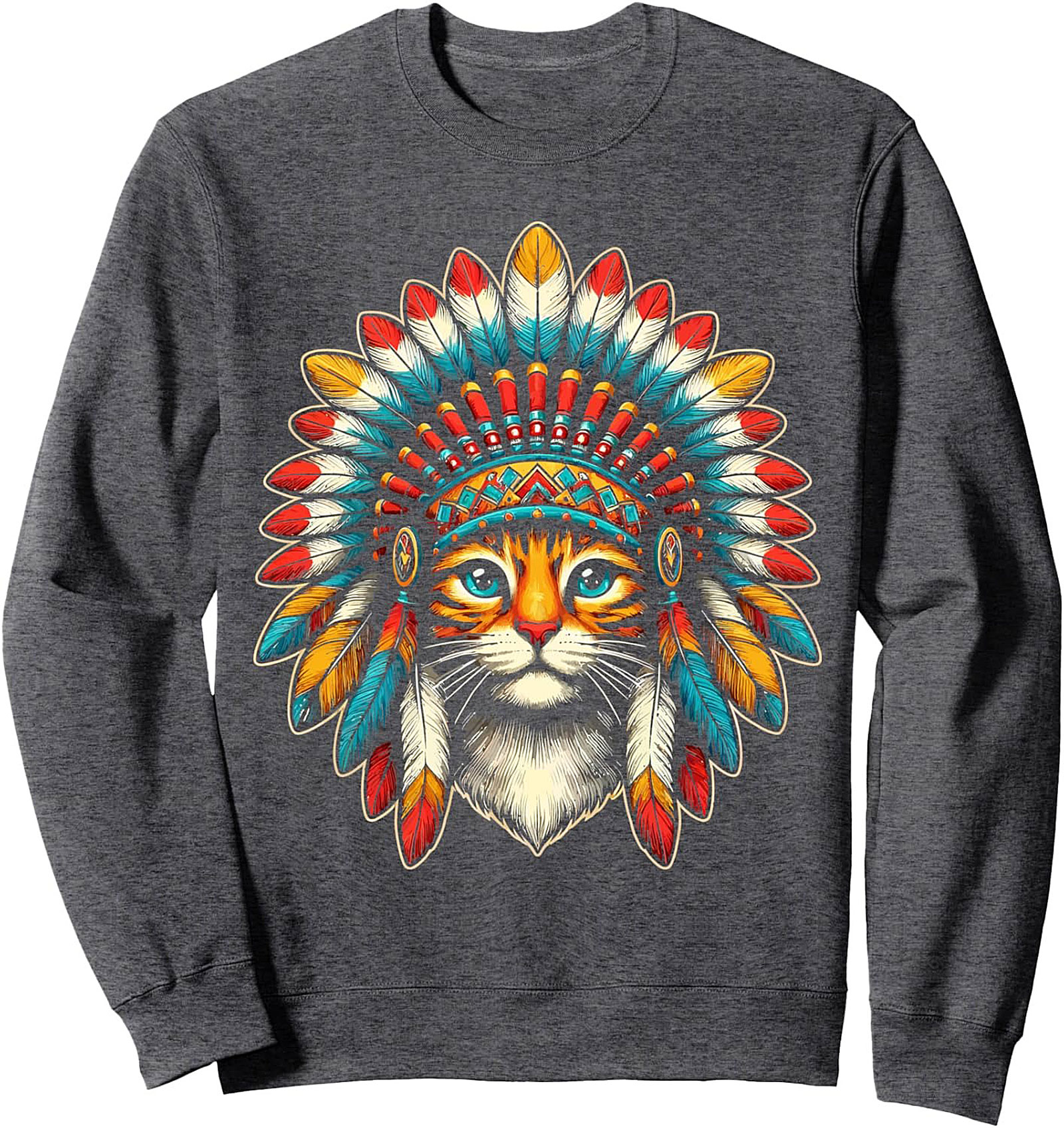 Chief Cat Headdress Crewneck Sweatshirt Majestic Art