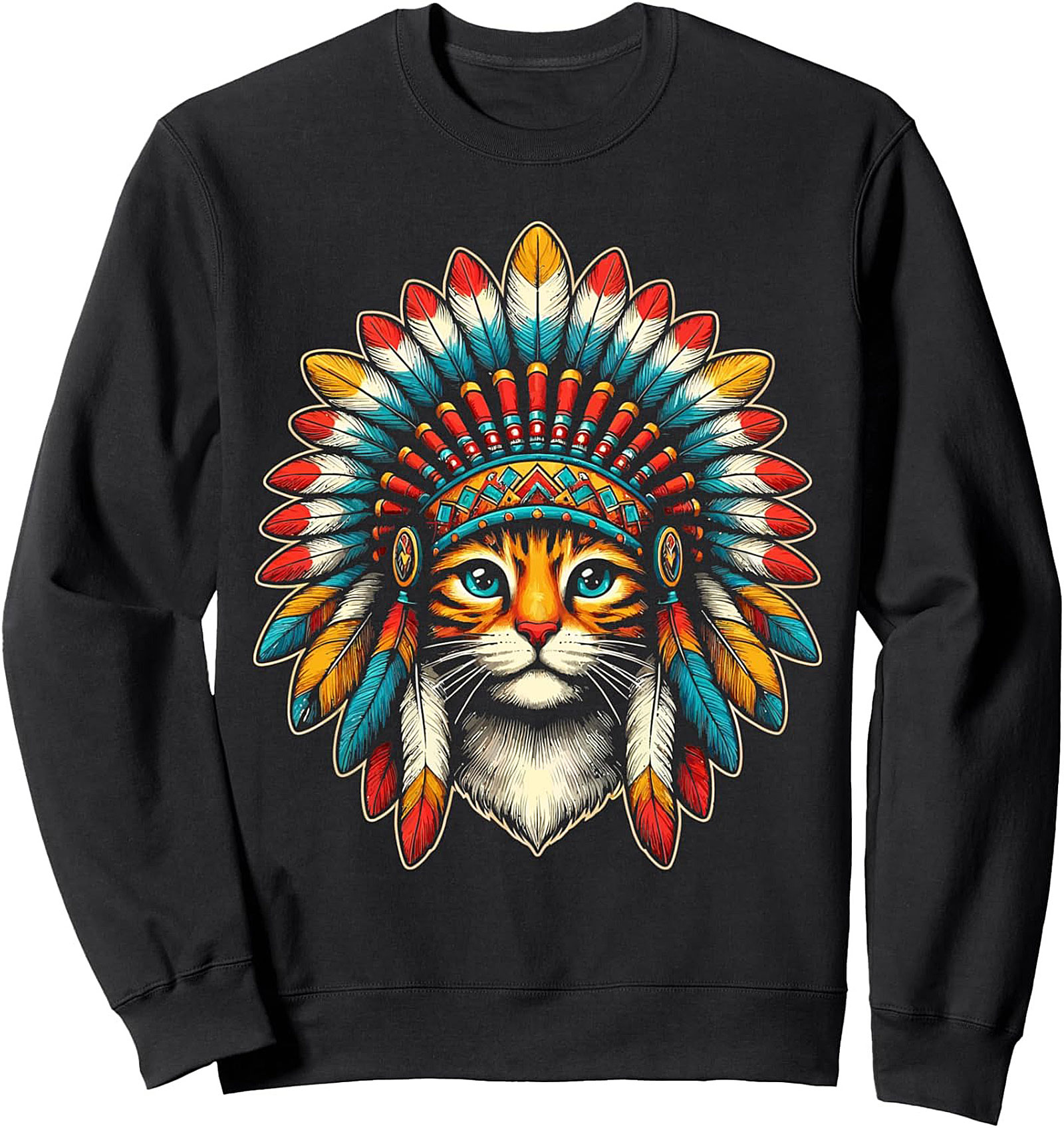 Chief Cat Headdress Crewneck Sweatshirt Majestic Art