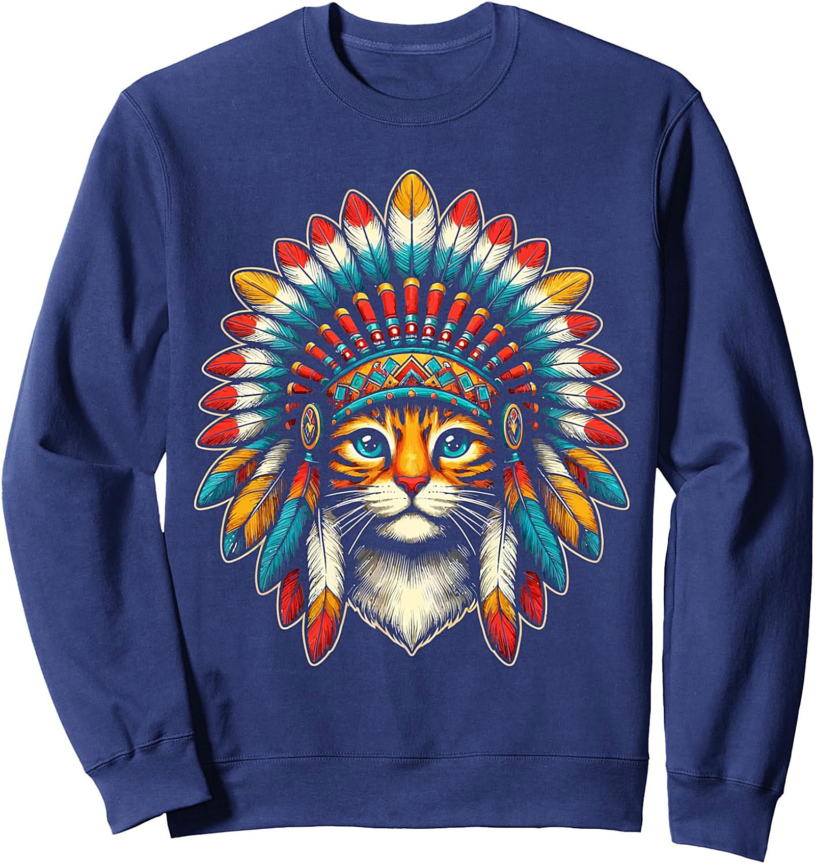 Chief Cat Headdress Crewneck Sweatshirt Majestic Art
