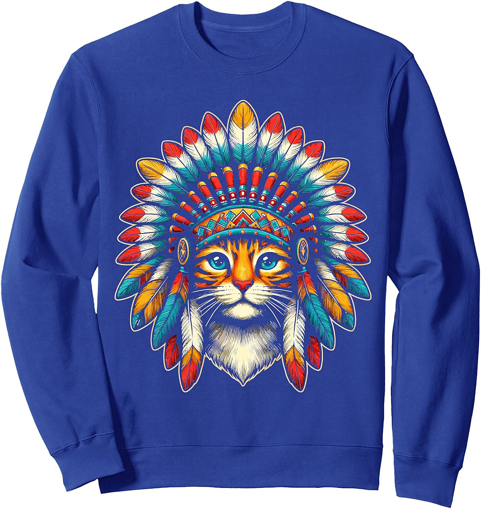 Chief Cat Headdress Crewneck Sweatshirt Majestic Art