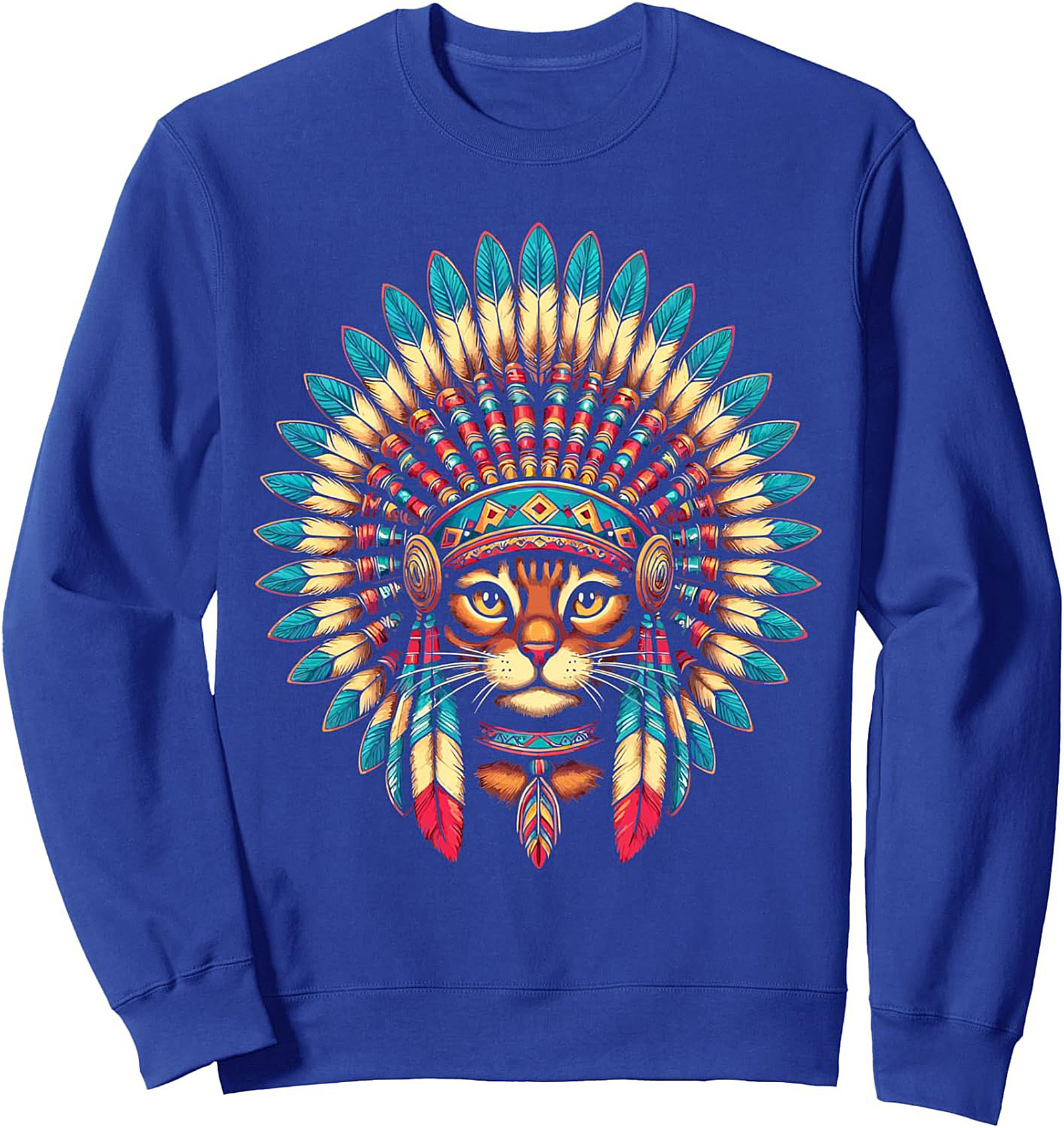 Tribal Cat Graphic Sweatshirt Cozy Crewneck Pullover