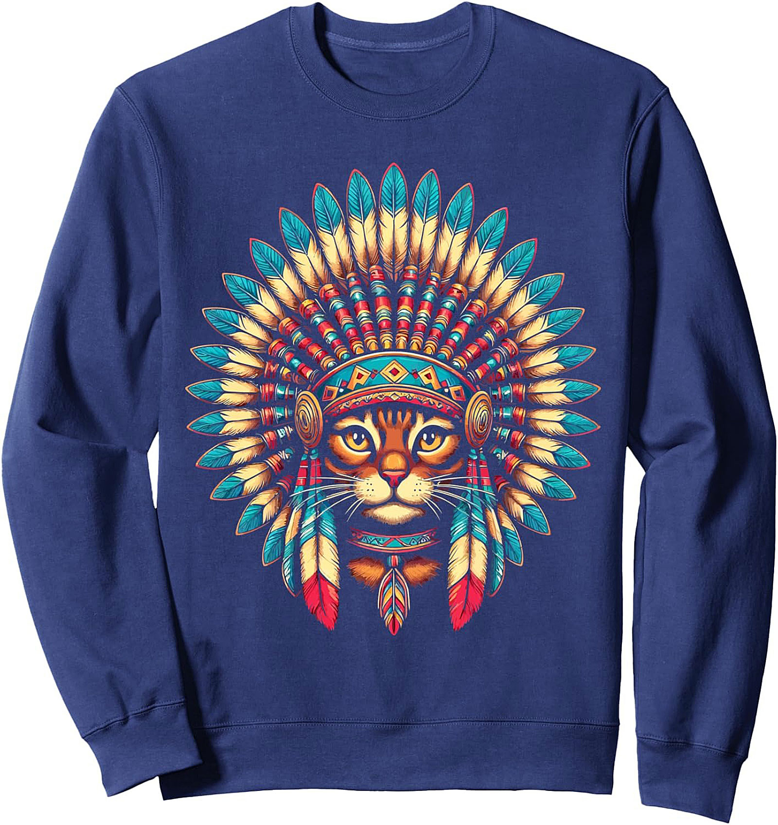 Tribal Cat Graphic Sweatshirt Cozy Crewneck Pullover