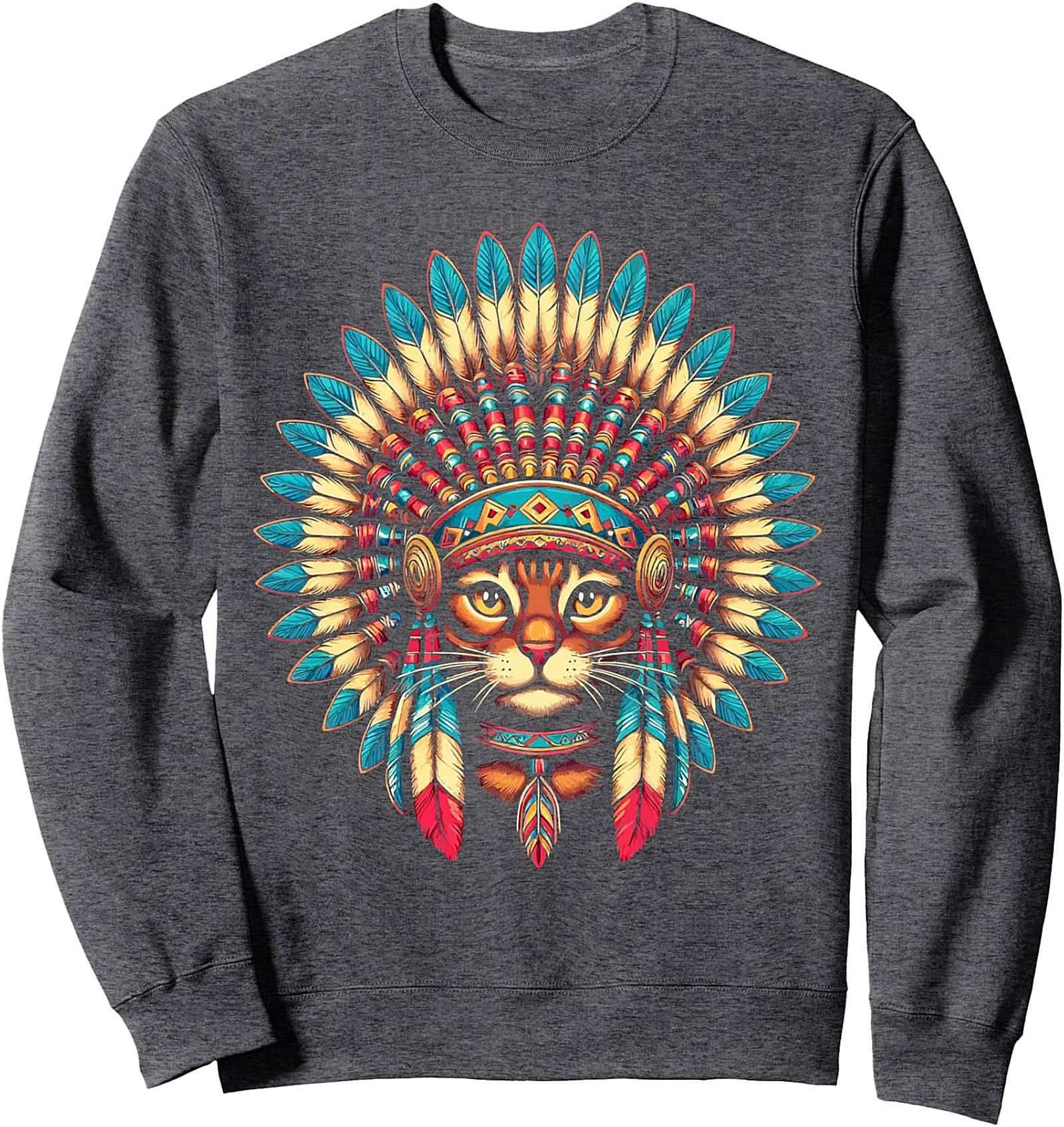 Tribal Cat Graphic Sweatshirt Cozy Crewneck Pullover
