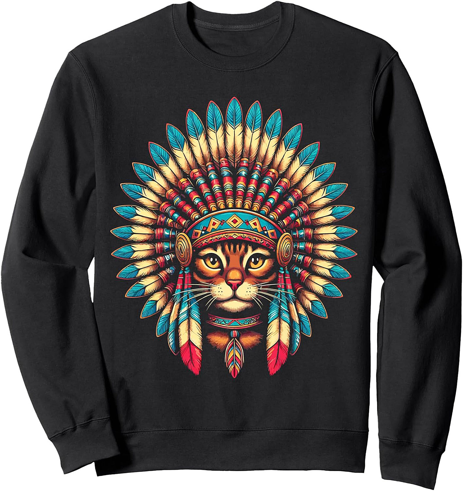 Tribal Cat Graphic Sweatshirt Cozy Crewneck Pullover