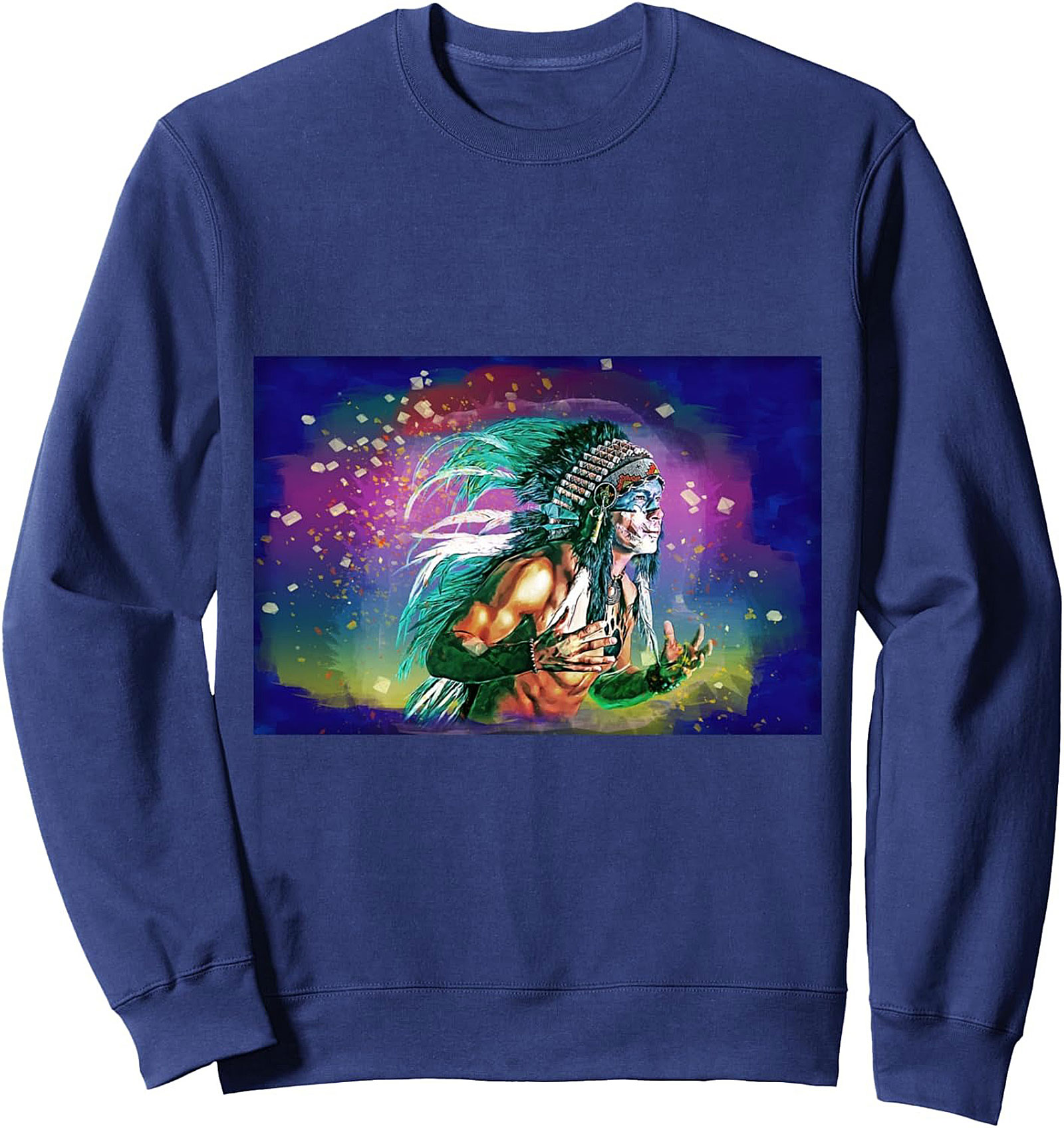 Vibrant Chief Warrior Art Graphic Sweatshirt Cozy Pullover