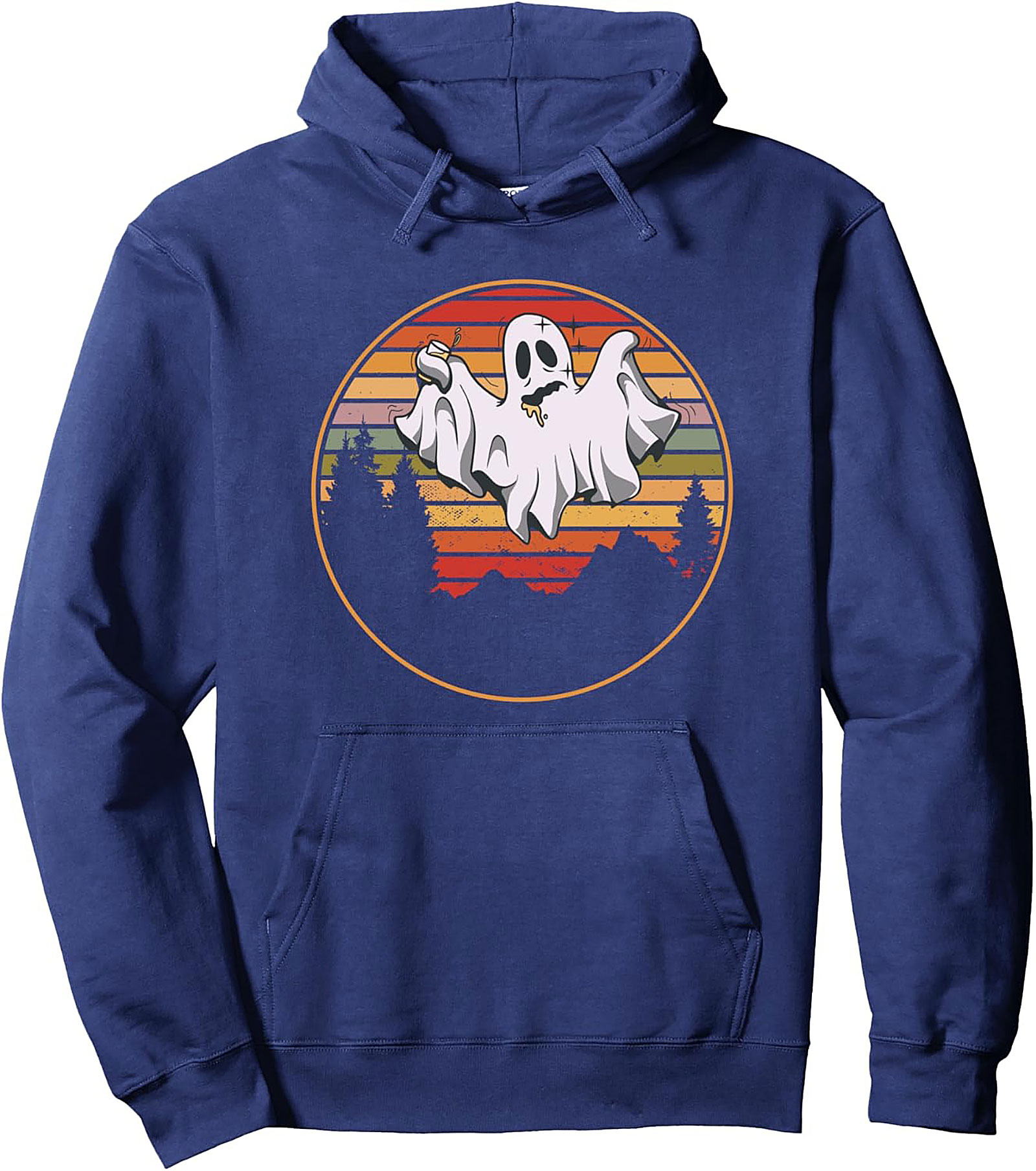 Retro Sunset Ghost Pullover Hoodie | Cozy Halloween Gift
