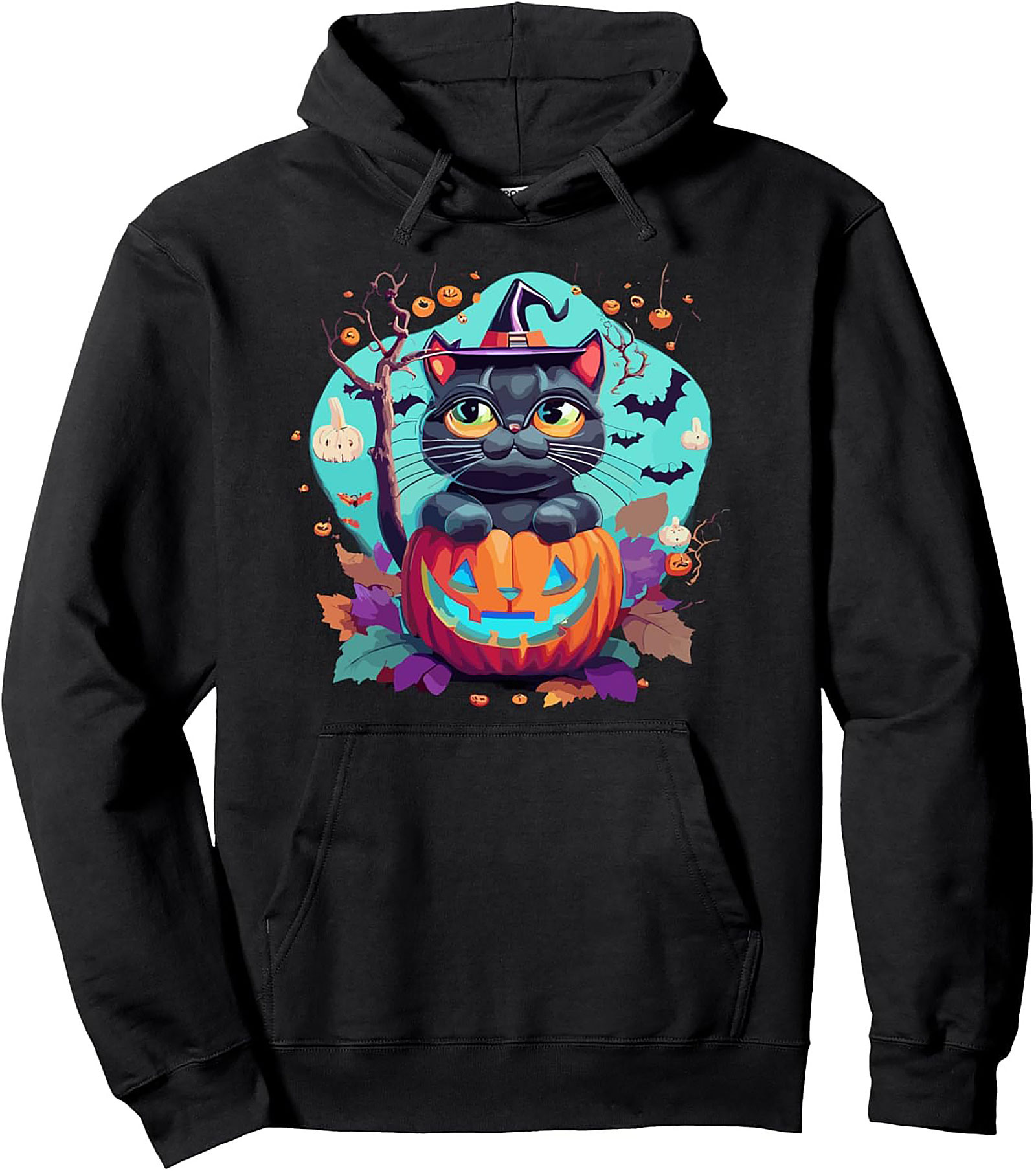 Cute Halloween Cat Pullover Hoodie | Spooky Black Cat Gift
