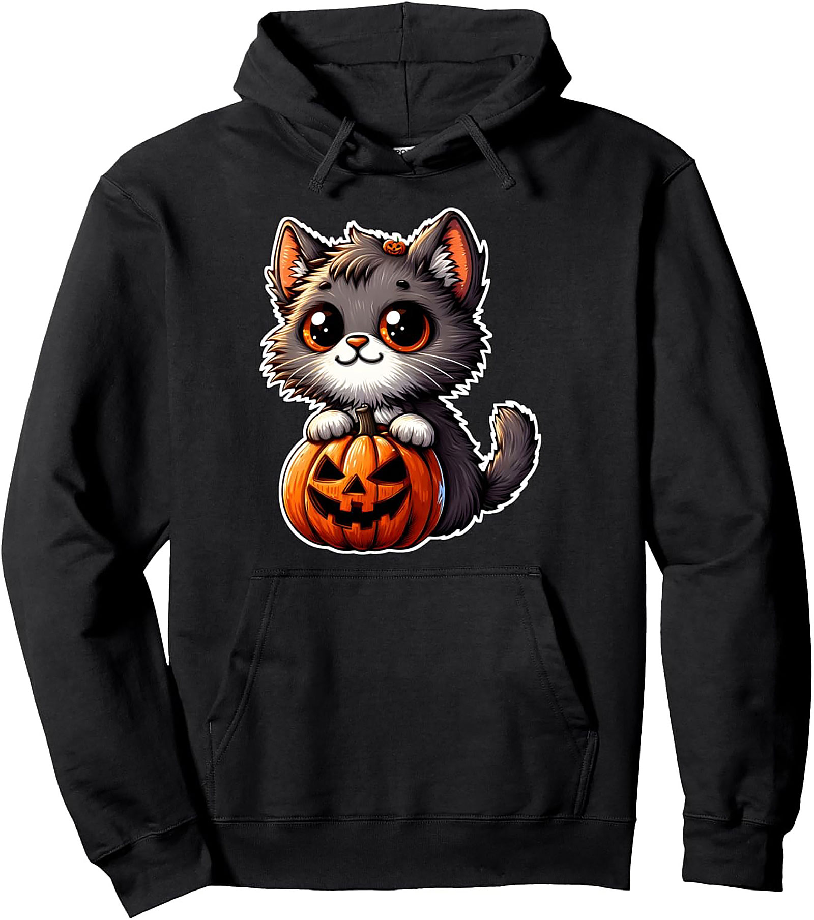 Cute Halloween Cat Pullover Hoodie | Kawaii Kitten Gift
