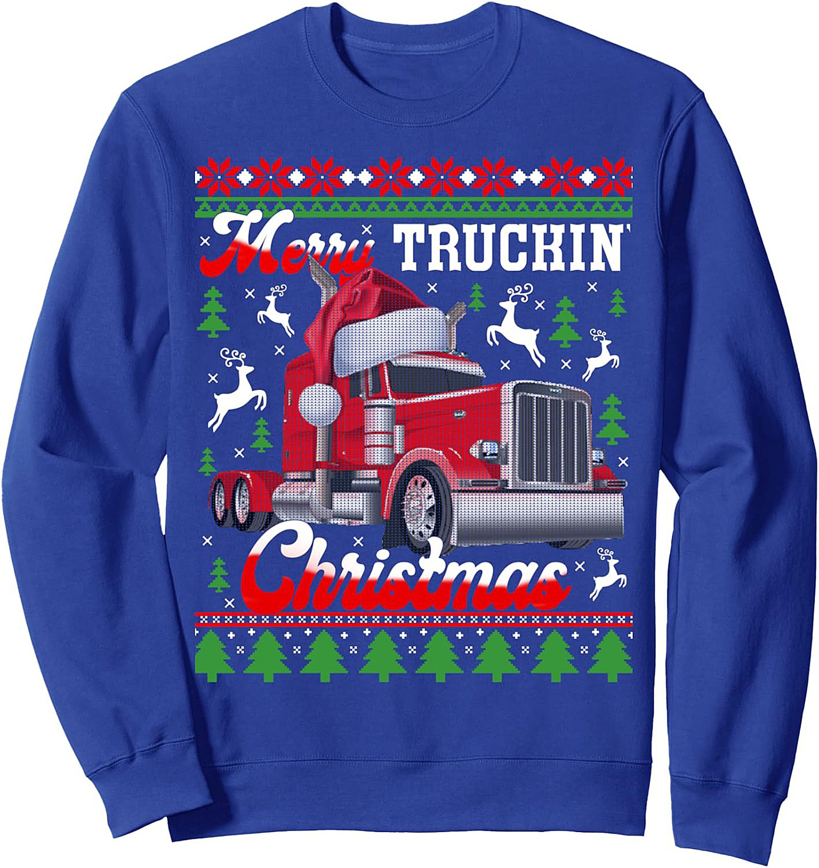 Merry Truckin' Christmas Ugly Sweater Style Trucker Christmas Crewneck Sweatshirt