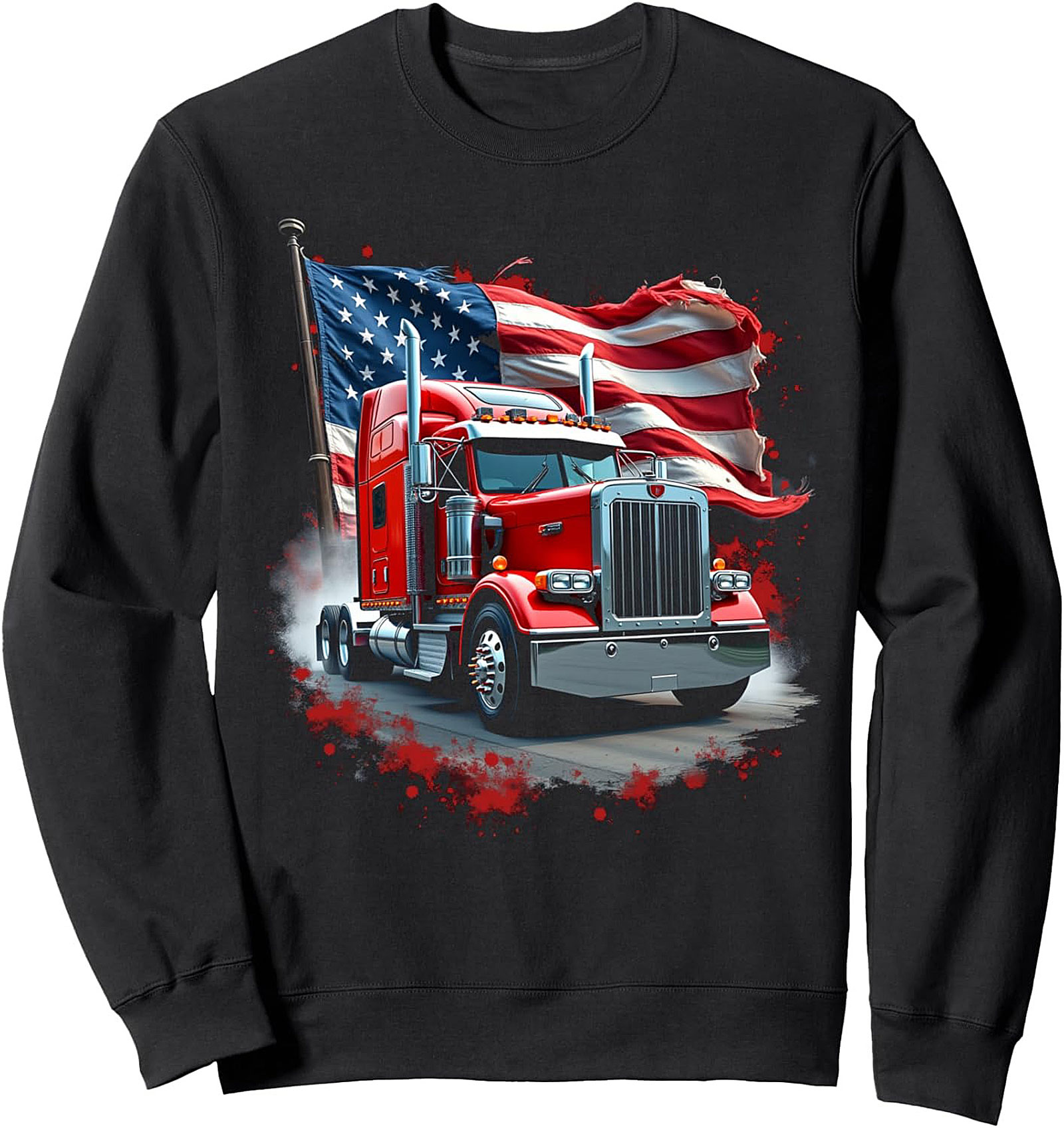 Patriotic Trucker American Flag Graphic Crewneck Sweatshirt