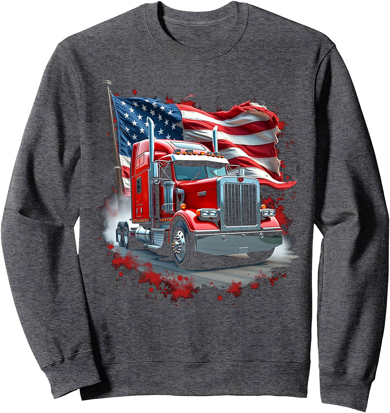 Patriotic Trucker American Flag Graphic Crewneck Sweatshirt