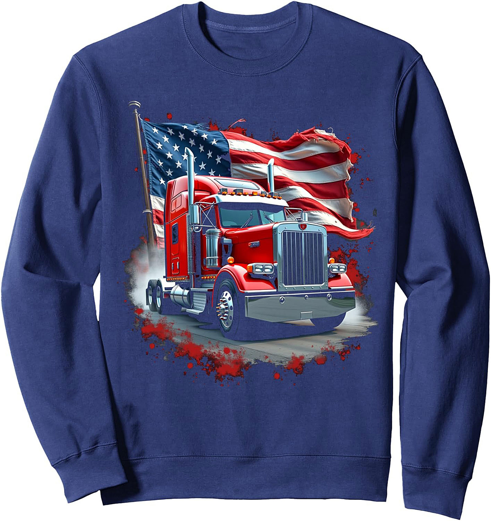 Patriotic Trucker American Flag Graphic Crewneck Sweatshirt