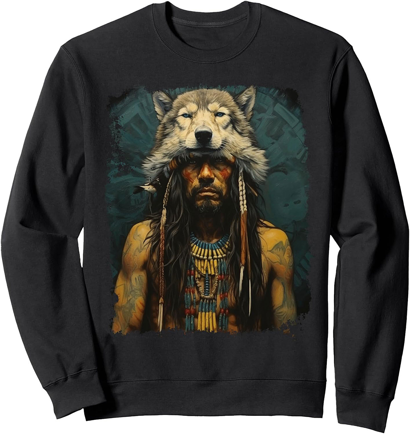 Indigenous Wolf Spirit Graphic Sweatshirt Cozy Crewneck