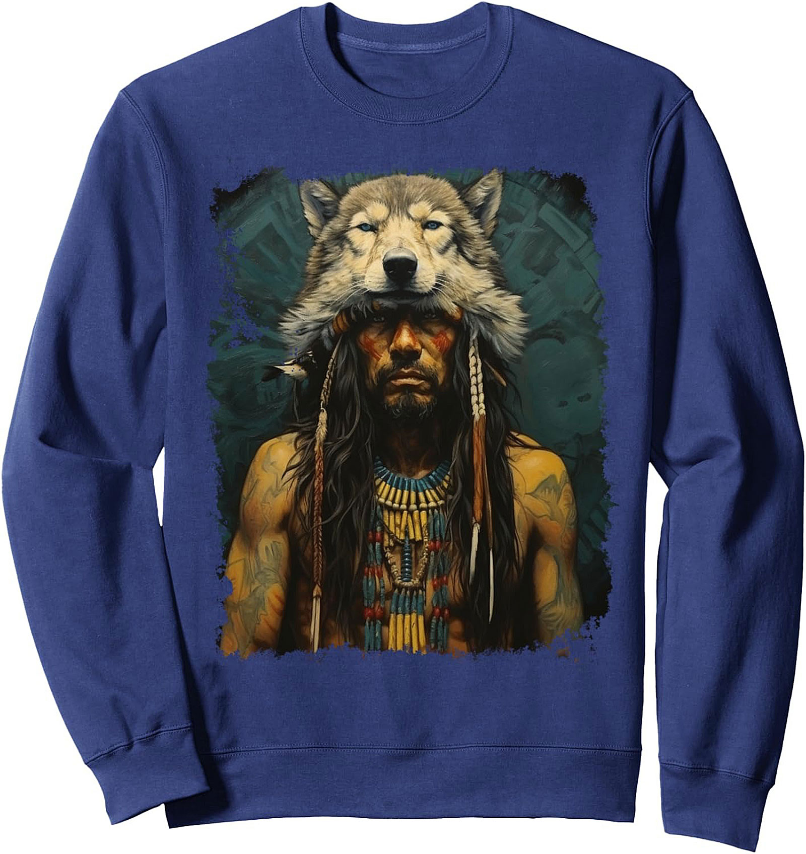Indigenous Wolf Spirit Graphic Sweatshirt Cozy Crewneck